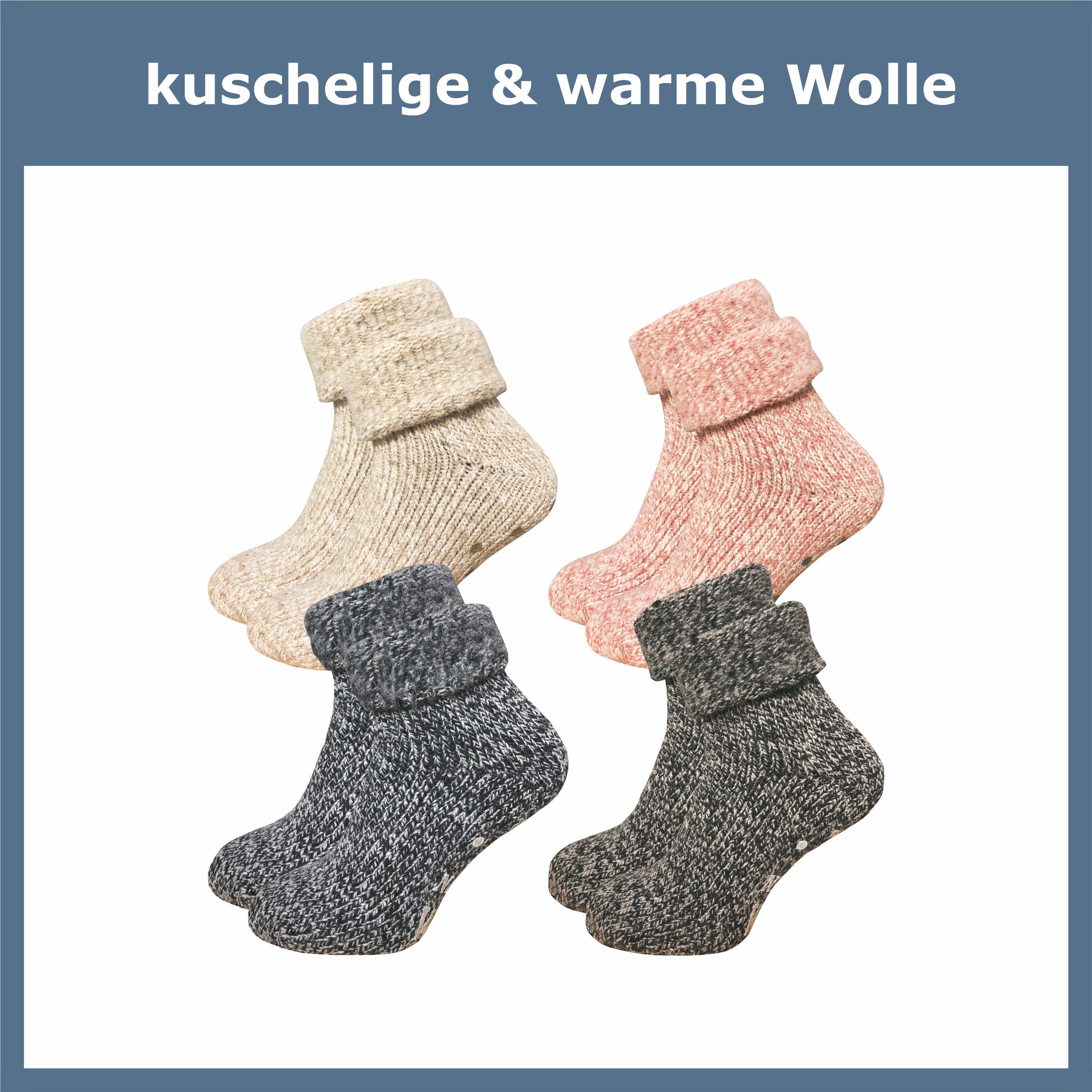 GAWILO ABS-Socken für Damen - Rutschfeste Haussocken mit Noppen - Dicke, warme Wolle (1 Paar) Warme Kuschelsocken aus Wolle helfen gegen kalte Füße - Stoppersocken
