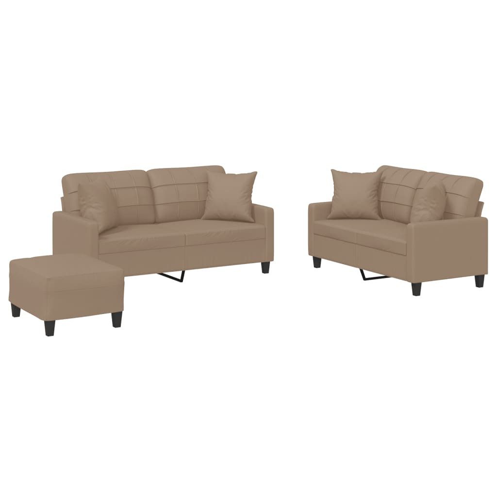 vidaXL Sofa 3-tlg. Sofagarnitur mit Kissen Cappuccino-Braun Kunstleder