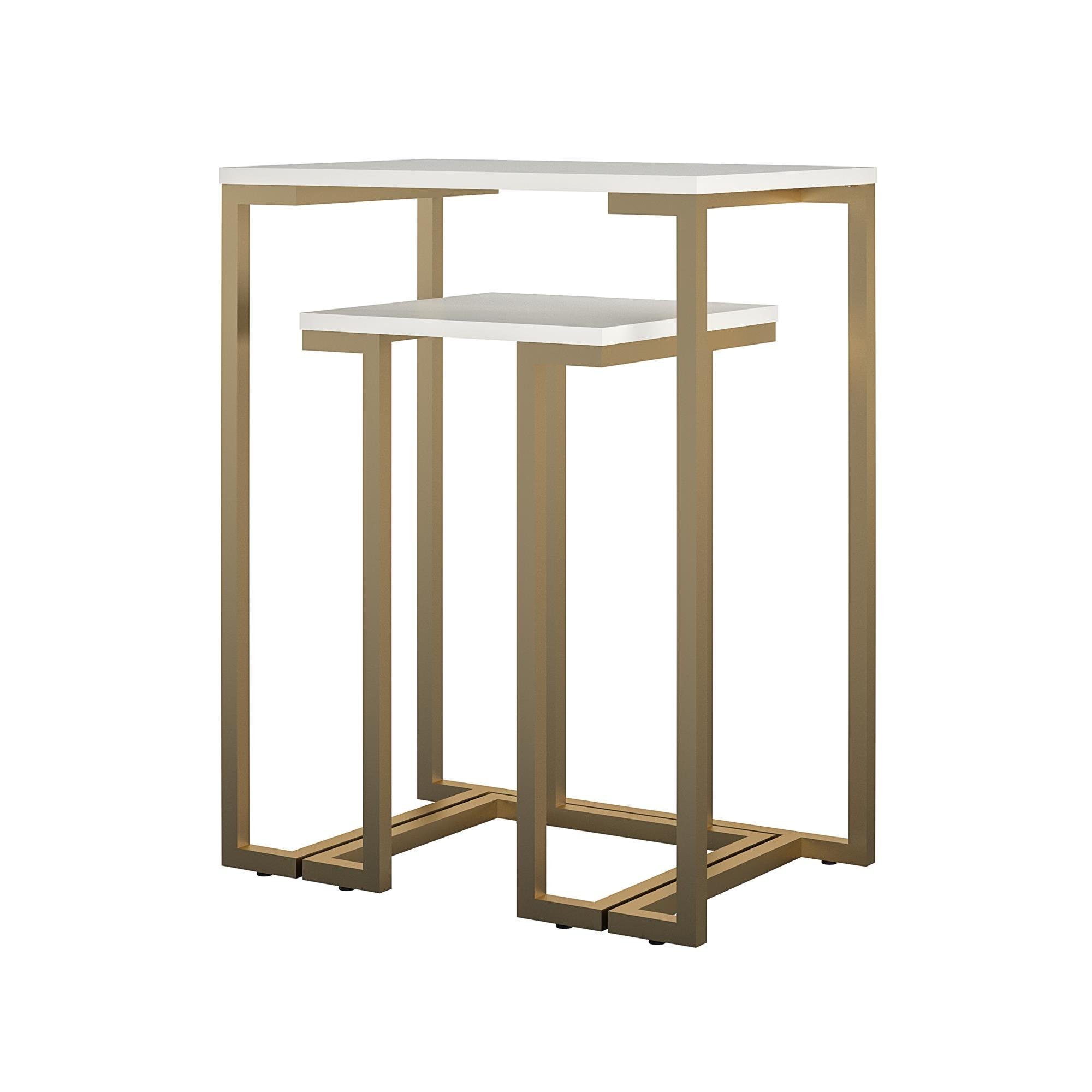 goldfarbenes Satztisch Metallgestell im weiß Camila eleganten Wohnzimmertische loft24 (Set, Design, 2er-Set), 2-St.,