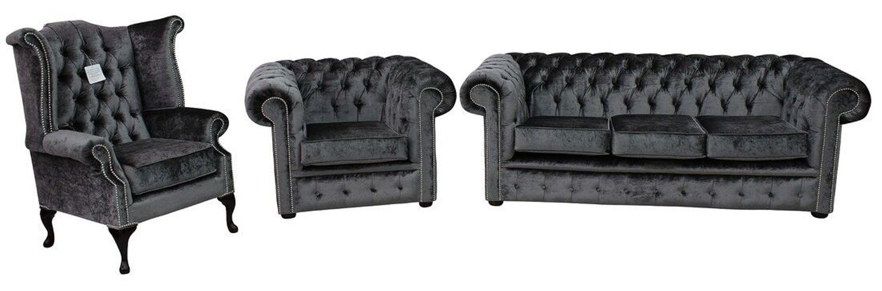 Graue Sofa Set, Chesterfield Sofagarnitur in JVmoebel Made Chesterfield Europe Komplett Textil
