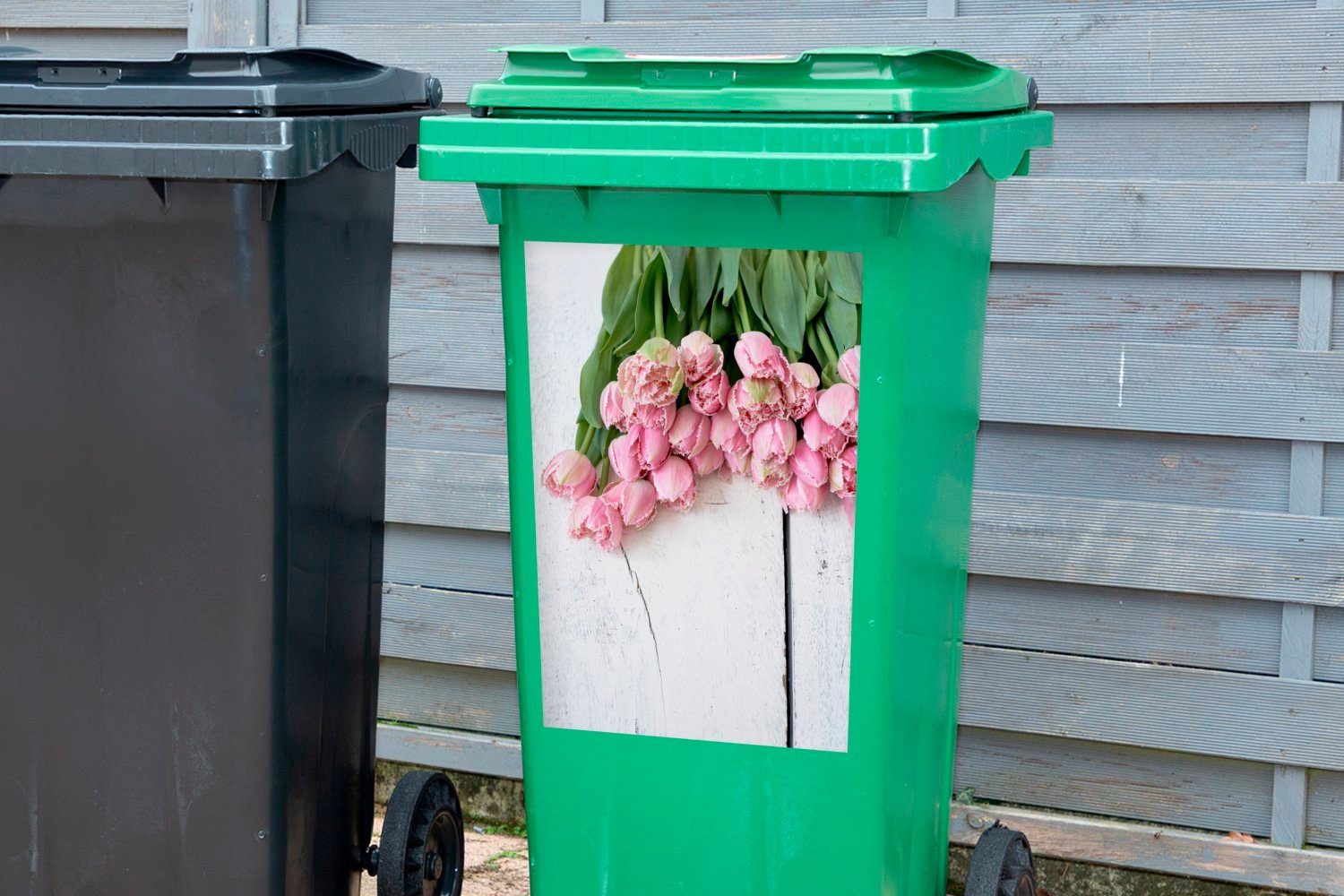 MuchoWow Wandsticker weißen Sticker, einem auf Tulpen Mülleimer-aufkleber, St), Mülltonne, Abfalbehälter Tisch (1 Rosa Container