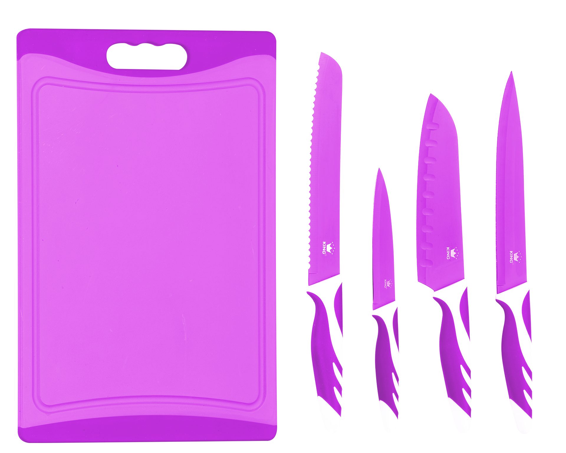 KING Ножи-Set Küchenmesserset »CUTTING« (Set, 5-tlg), 4 Küchenmesser, 1 Schneidebrett