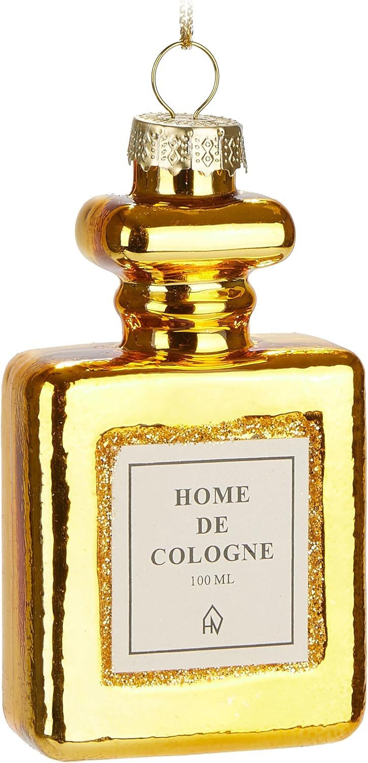 BRUBAKER Weihnachtsbaumkugel Parfum "Home De Cologne" - Handbemalte Weihnachtskugel aus Glas 10 cm (1 St), Luxus Deko für Damen und Herren - Christbaumschmuck Gold Mundgeblasen
