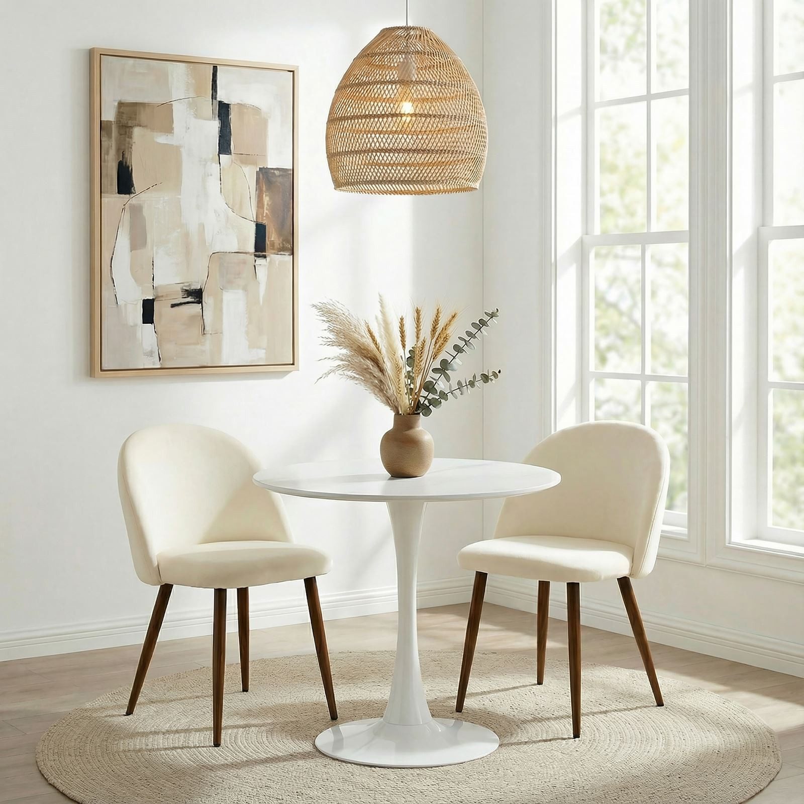 IDIMEX Essgruppe LOIRE/NAVIA, Runder Esstisch Ø 80 cm mit Keramikplatte und 2 Stühlen Weiß/Cremeweiß