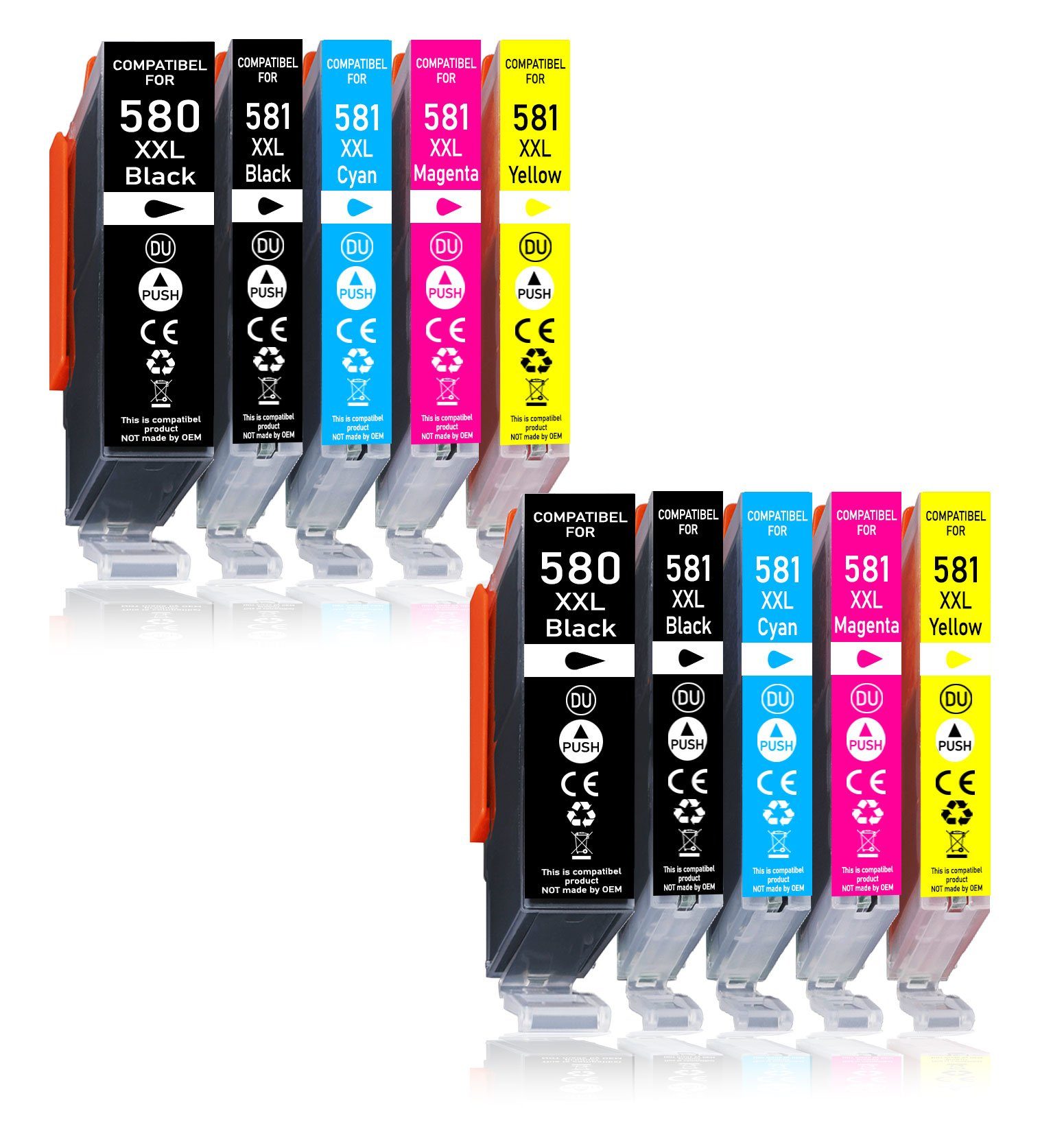 Druckerparadies 10er Pack Druckerpatronen 580 581 XXL kompatibel mit Canon TR8500 Tintenpatrone (10-tlg)