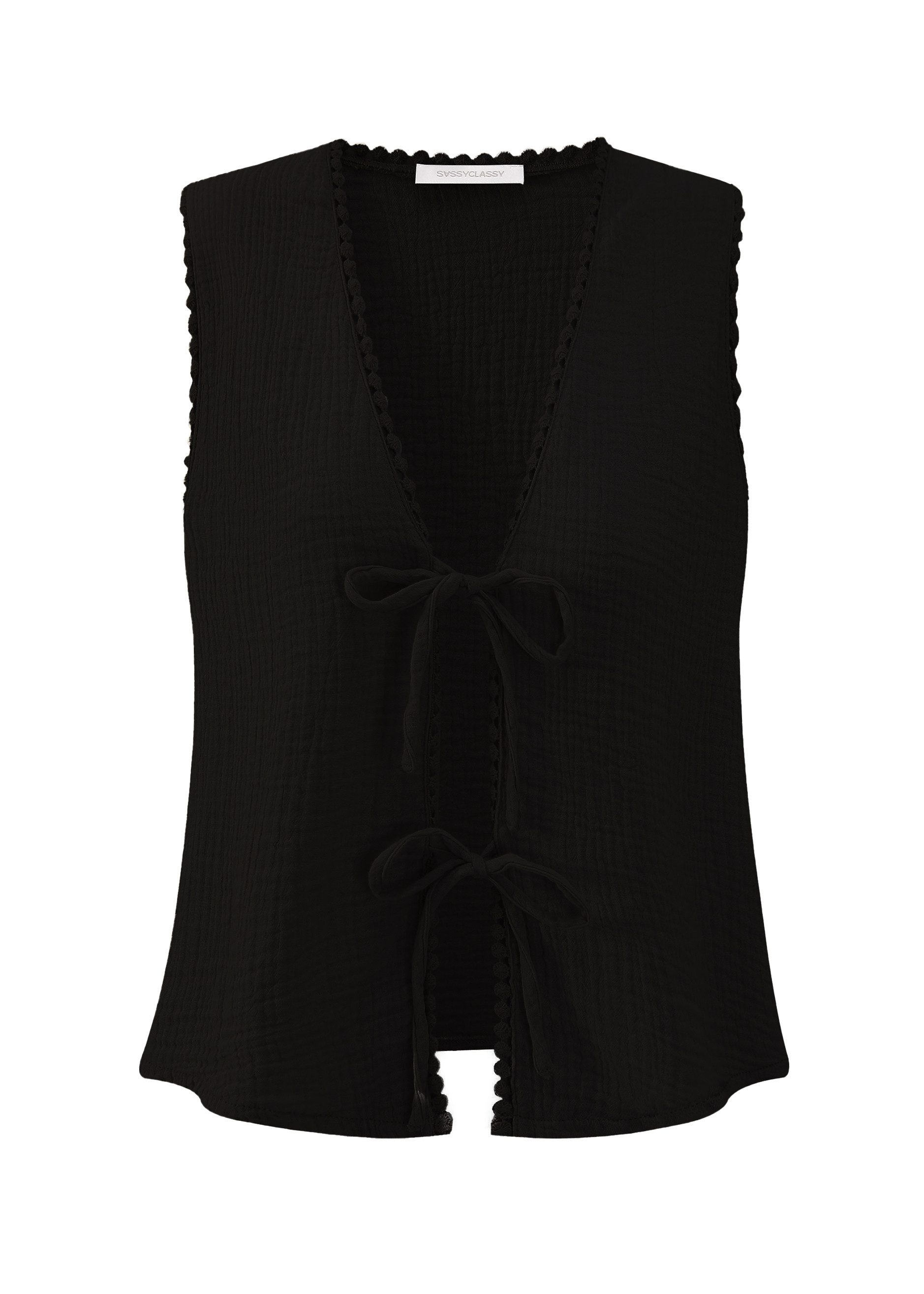 SASSYCLASSY T-Shirt Musselin Top mit Schleifen Damen Top aus Musselin mit V günstig online kaufen