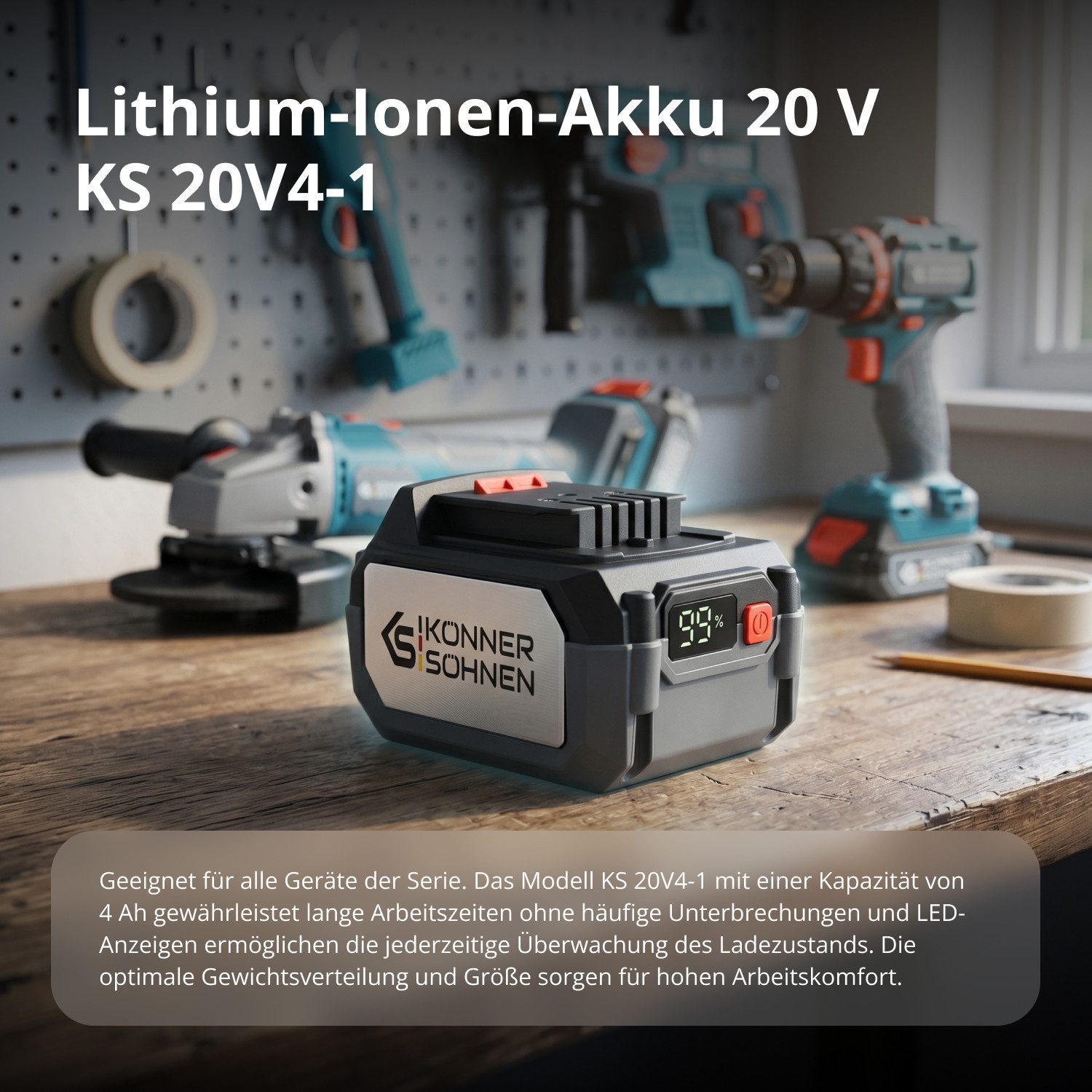 Könner & Söhnen KS 20V4-1-KIT Akku (1 St), LED-Ladeanzeige, Mehrstufiger Schutz, Wartungsfrei