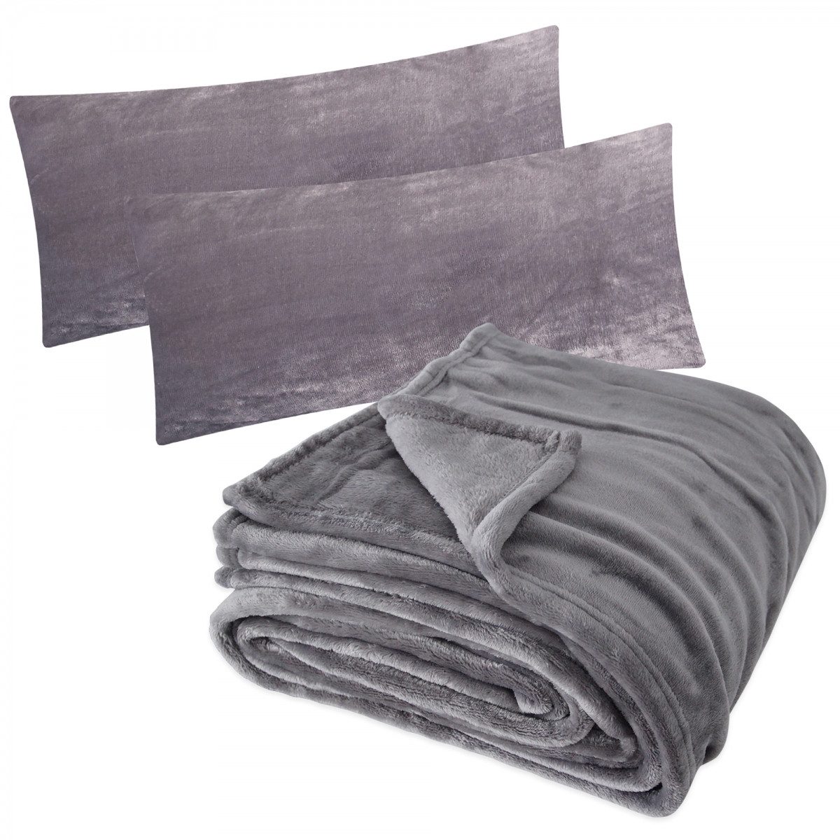 Wohndecke, Heubergshop, 150x200cm + 2 x 40x80cm Kissenbezug Set Fleece Flau günstig online kaufen