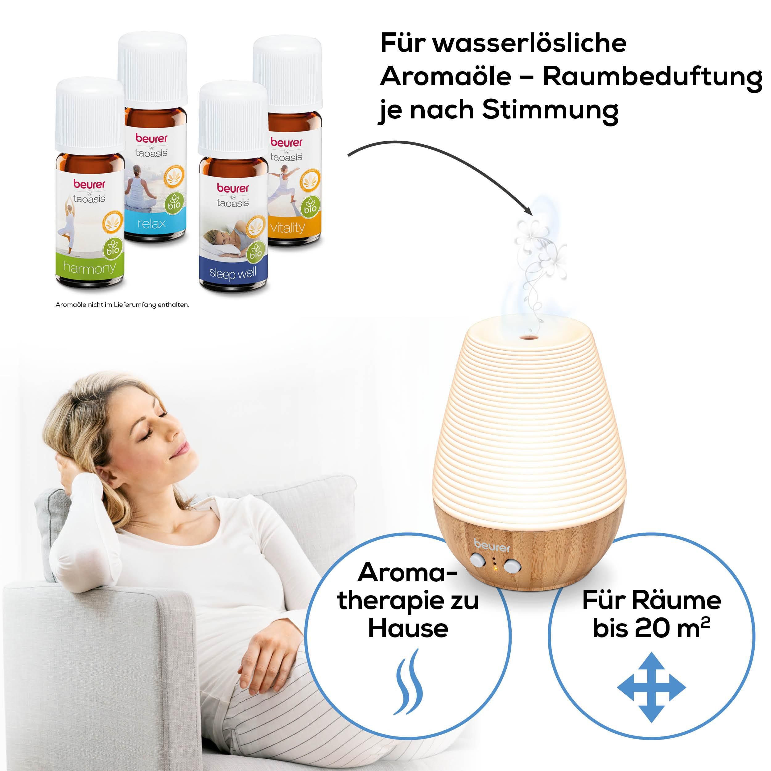 BEURER Diffuser LA 40, feine Zerstäubung von Aroma und Düften, 0,18 l Wassertank, Mit zuschaltbarem Wellnesslicht mit Farbwechsel