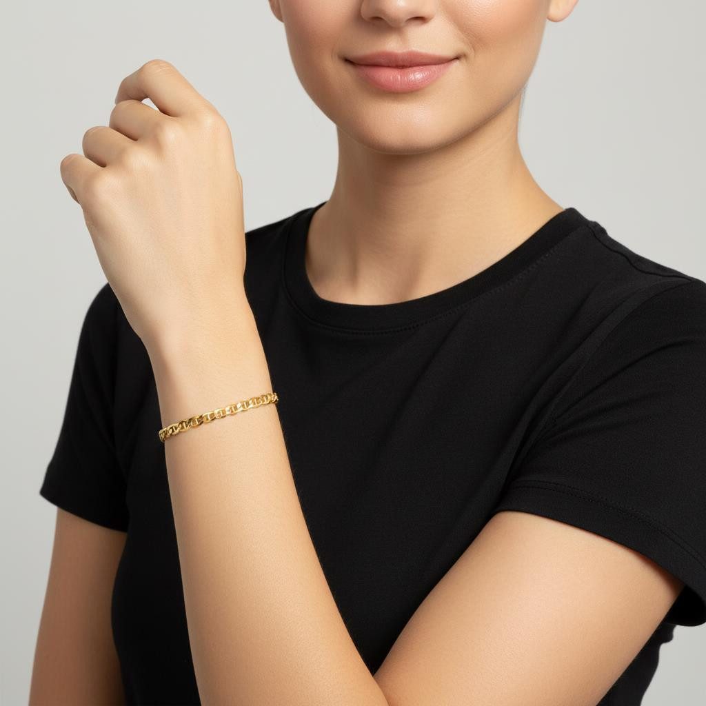 Tony Fein Armband Stegpanzerarmband 3,5 mm 585 Vergoldet Hochglanzpoliert, Made in Italy für Damen und Herren