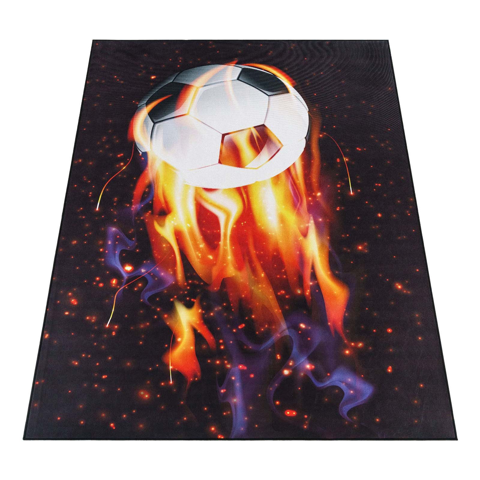 TaraCarpet Kinderteppich Fresh Kids Fußball, rechteckig, Höhe: 5 mm, Fresh Kids Fußball Flammen Kinderzimmer Jugendzimmer 80x150 cm