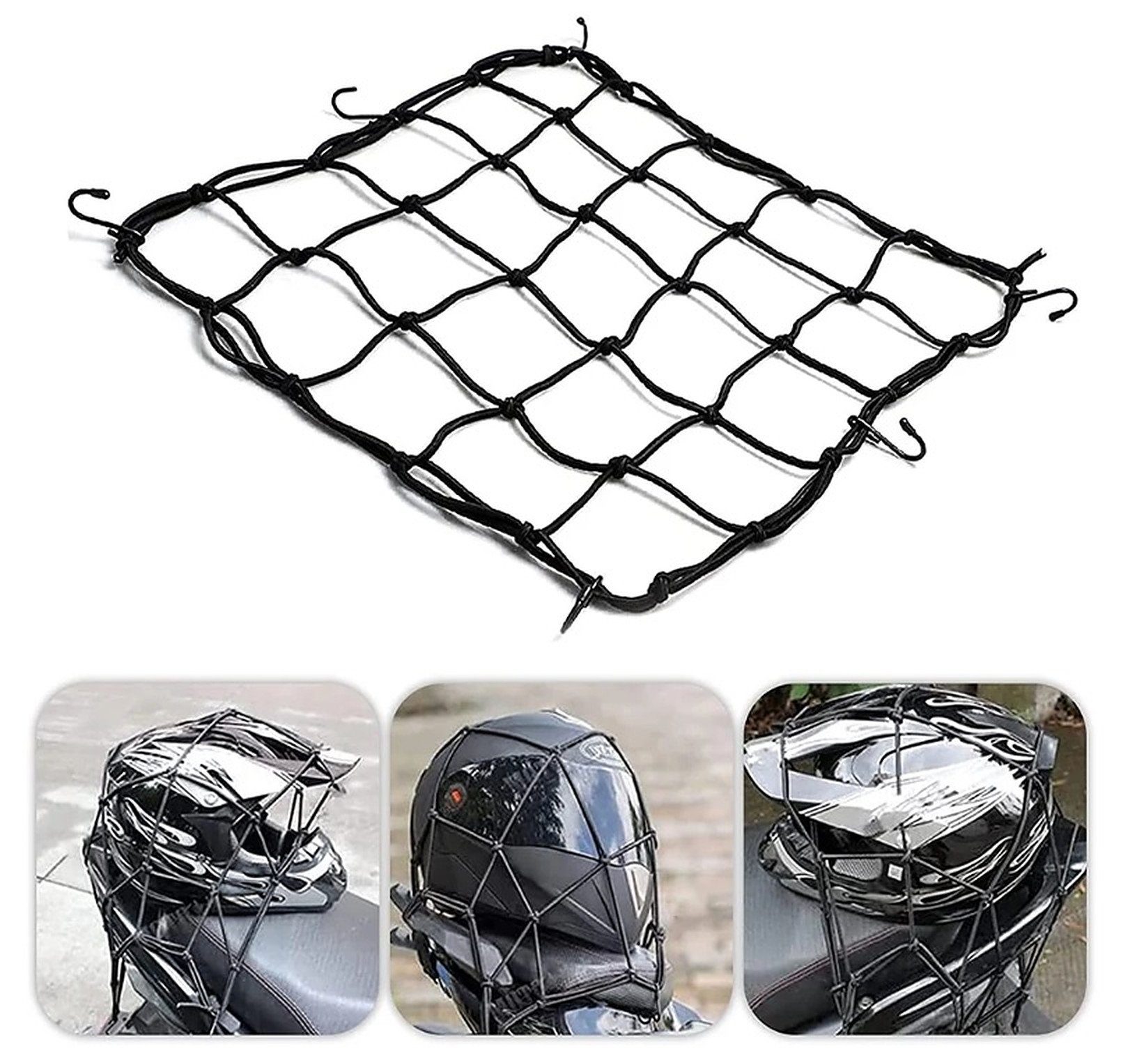BAYLI Gepäckgurt 3 Stück Motorrad Gepäcknetz mit 6x Haken, 30 x 30 cm  Fahrradkorbgepäc