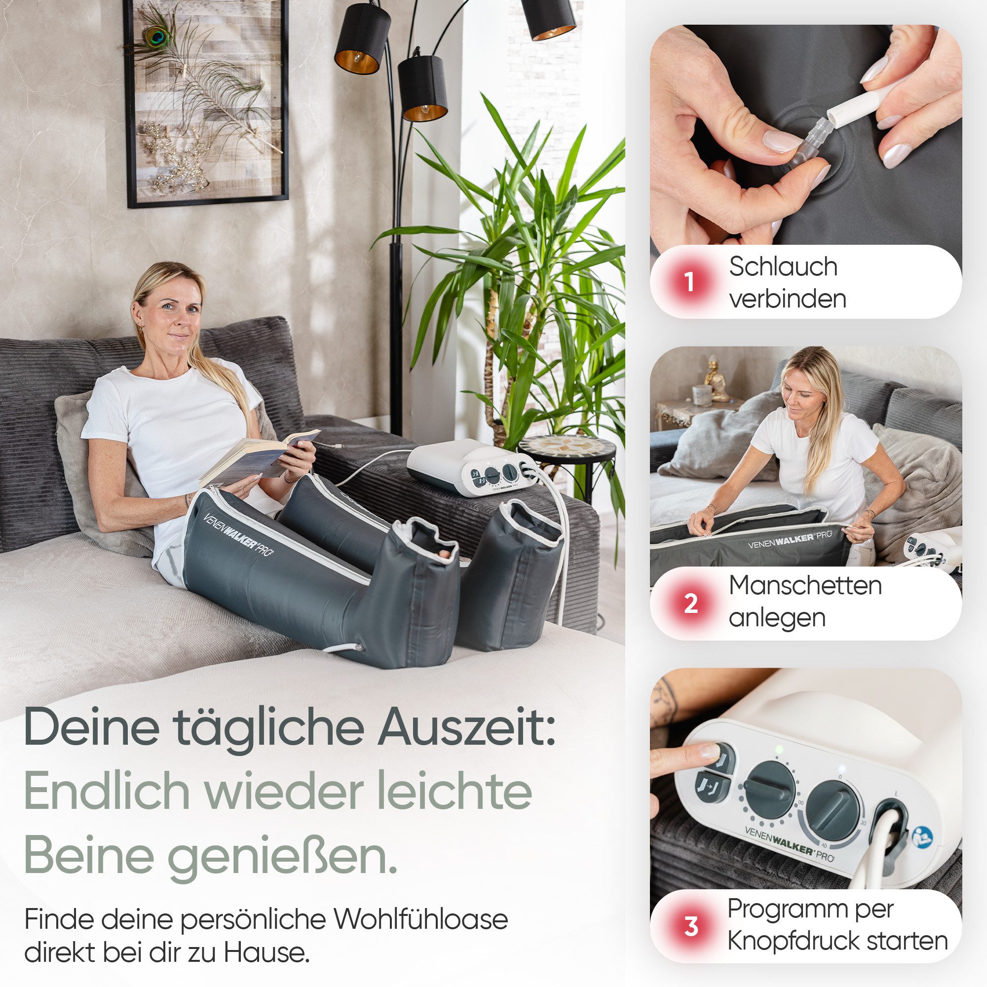 VenenWalker Venentrainer VenenWalkerPro2 Venen-Therapiegerät zur Lymphdrainage, mit professioneller Wechseldrucktechnik & innenliegenden Kammern