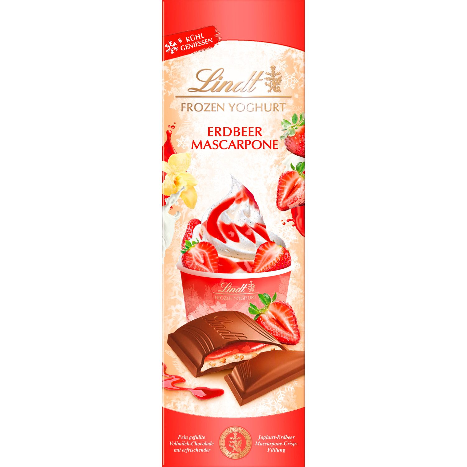 LINDT Schokolade 100g Froyo Erdbeer-Mascarpone Tafel Schokolade Sommer Geschenk, 1 x 100 g, 1 St.