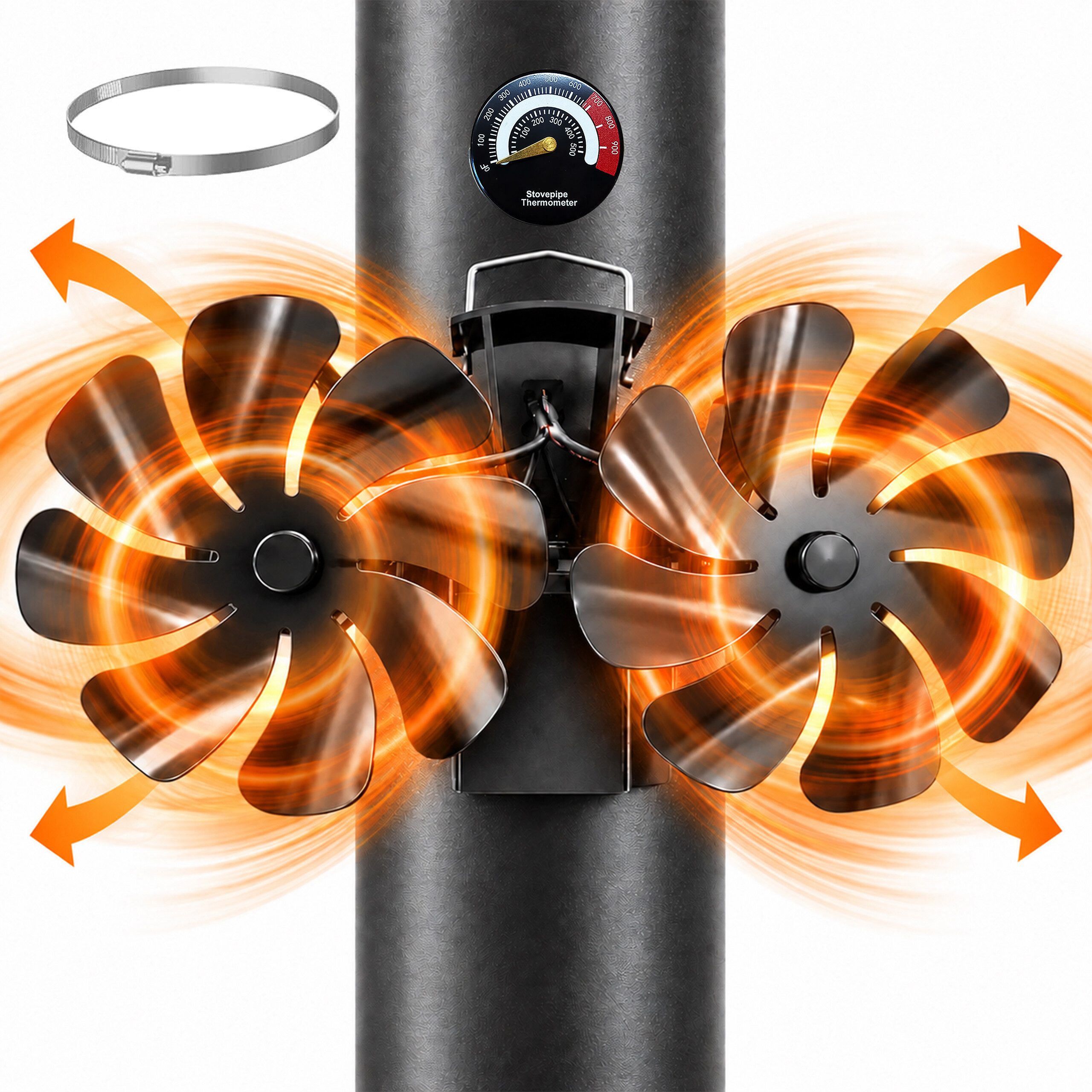relaxdays Kaminventilator für Ofenrohr magnetisch