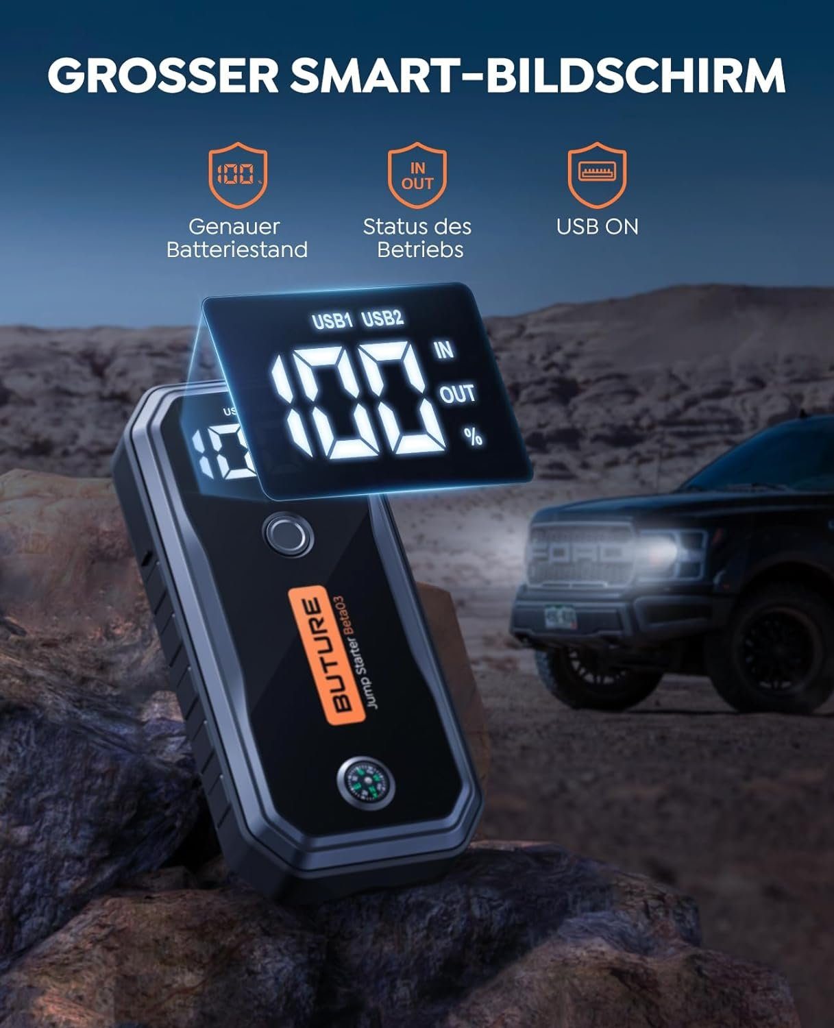 Yaber Starthilfegerät, 26800mAh 5000A Starthilfe Powerbank mit LED, DC Ausgang