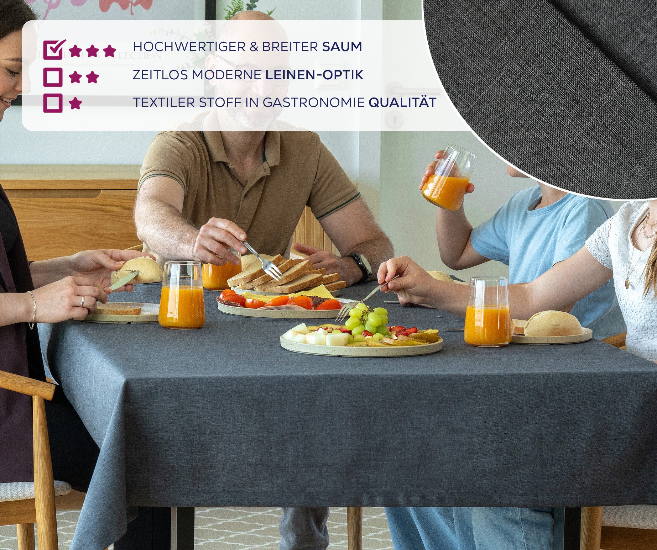 Beautex Tischdecke Fleckenabweisende bügelfreie Tischdecke mit Lotuseffekt, Leinenoptik (1-tlg) – Bild 4 von 5