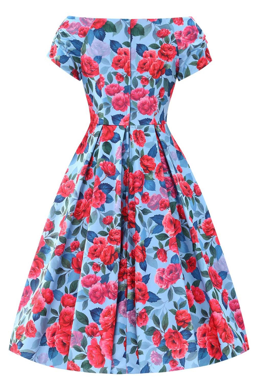 Dolly and Dotty A-Linien-Kleid Lily Blue & Hot Pink Peony Off-Shoulder Vint günstig online kaufen