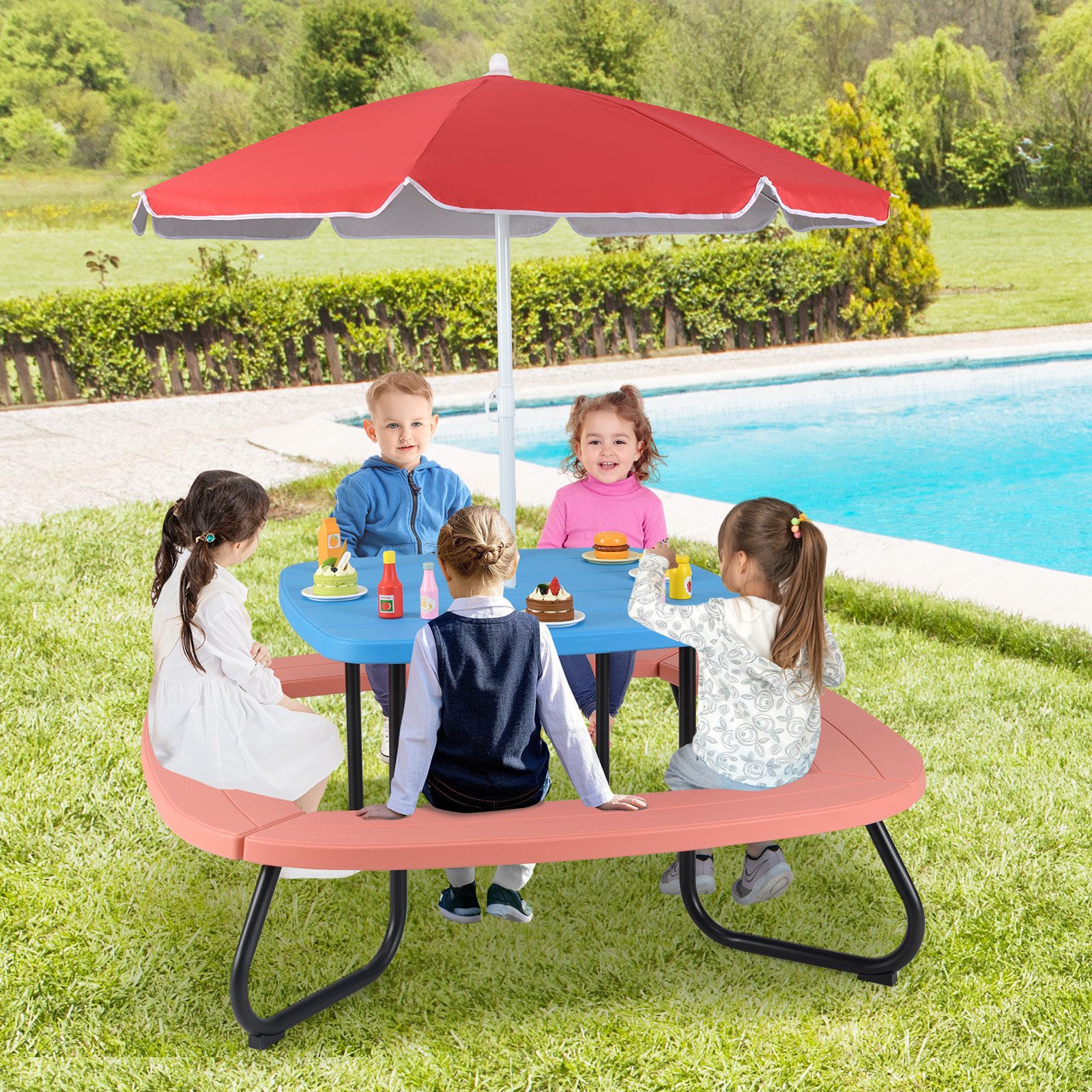 COSTWAY Garten-Kindersitzgruppe, (3-tlg), mit Sonnenschirm & günstig online kaufen