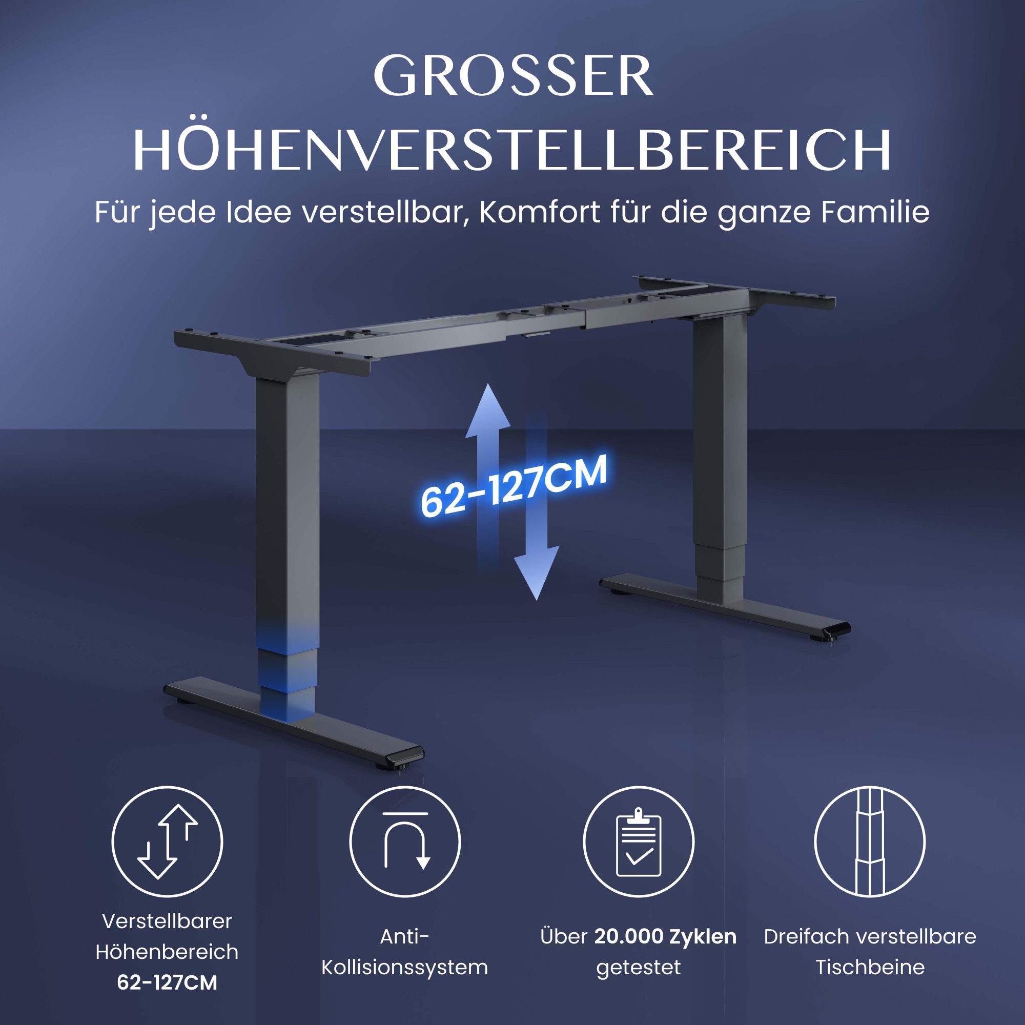 FLEXISPOT Schreibtisch Elektrisch höhenverstellbares Tischgestell (EC5 Serie) (Dual-Motor & 3-Fach-Teleskop & 3 Speicherhöhen, Zeit-Erinnerungsfunktion, Softstart/-Stop), Antikollisionssystem, LED-Display, Max. Load: 160kg
