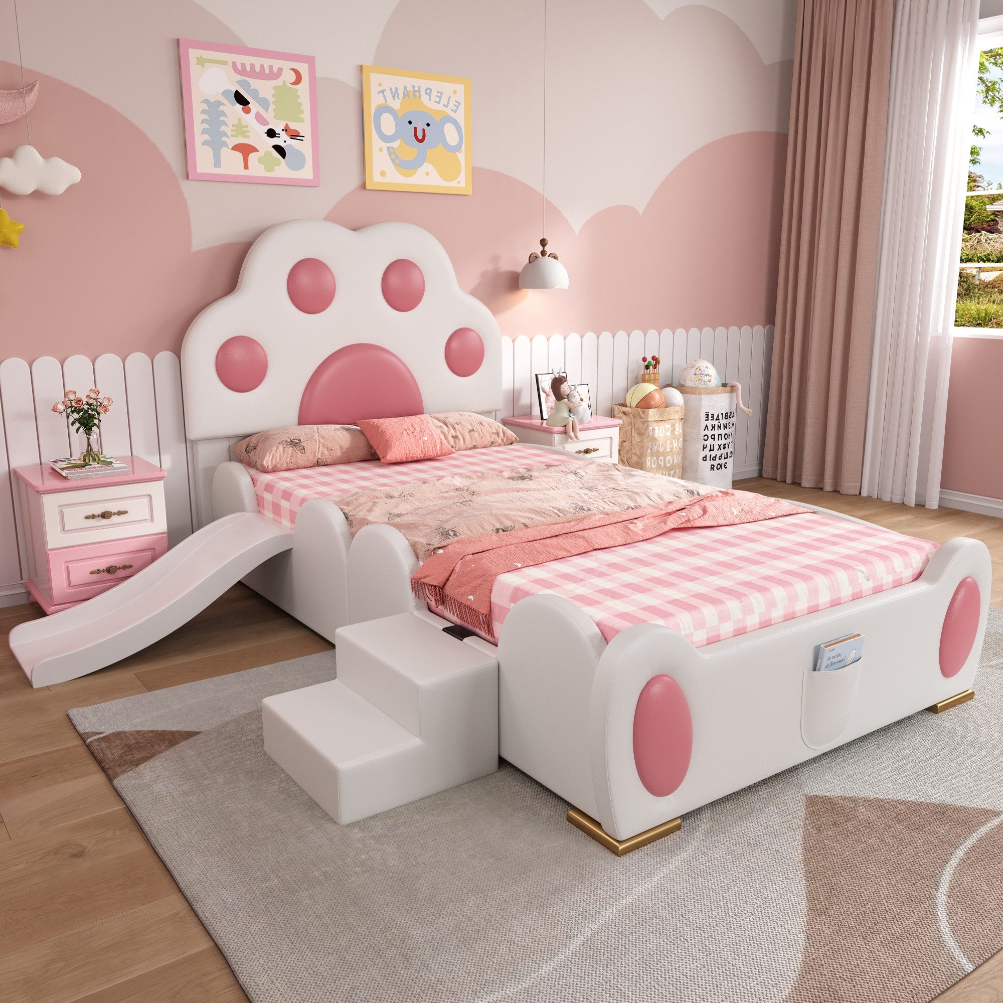 Flieks Polsterbett, Kinderbett 90x200cm mit Katzenpfotenform-Kopfteil, günstig online kaufen