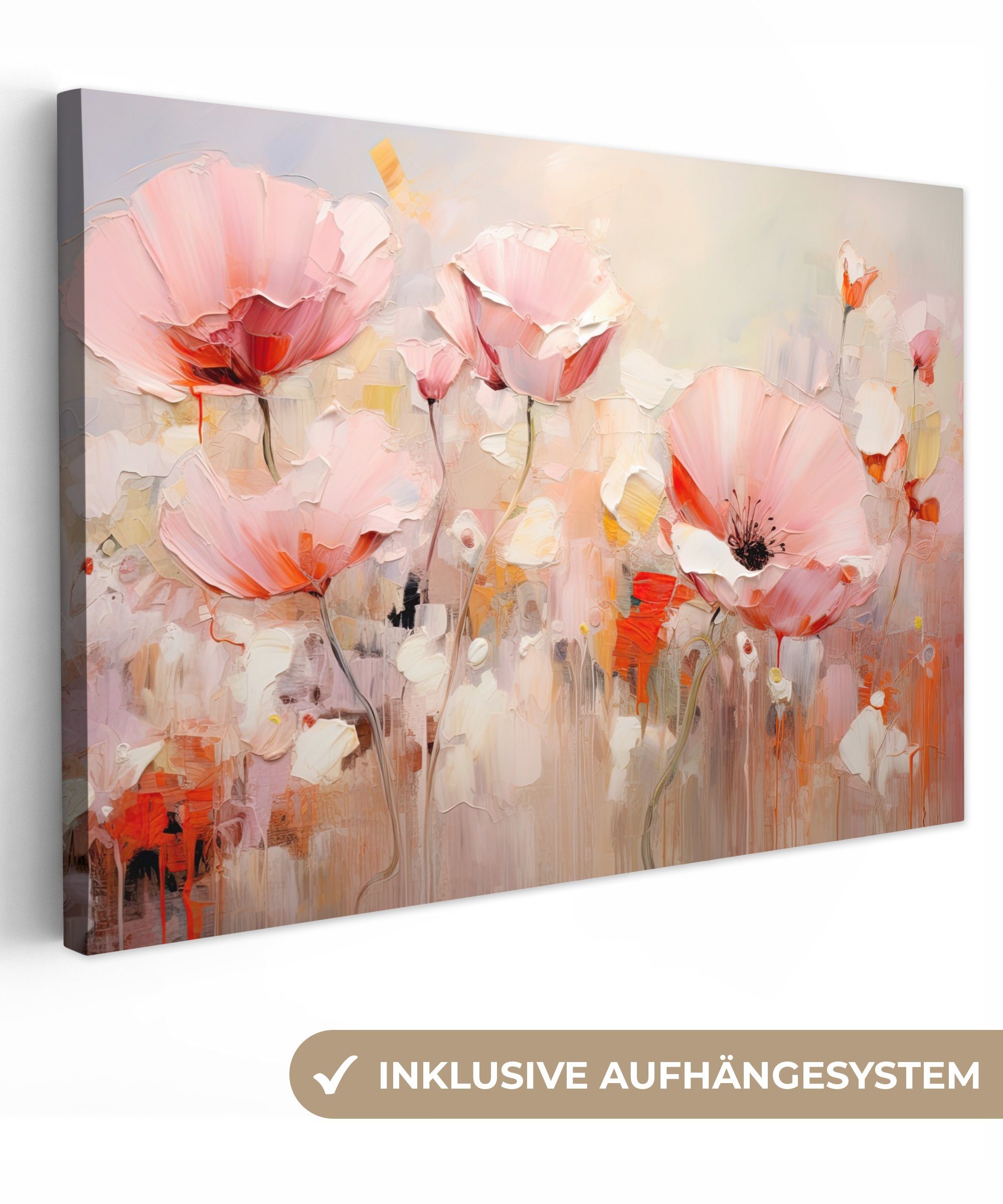 OneMillionCanvasses® Leinwandbild Blumen - Aquarell - Rosa - Abstrakt - Kunst, Rosa (1 St), Leinwand Bilder Klein, Wand Dekoration 30x20 cm