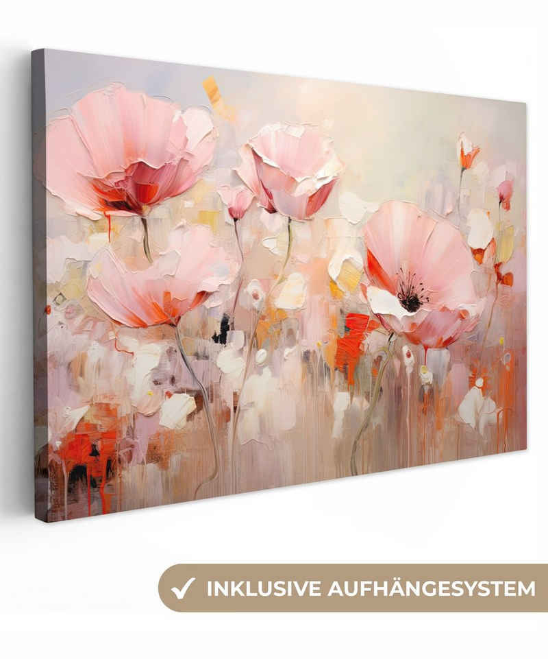 OneMillionCanvasses® Leinwandbild Blumen - Aquarell - Rosa - Abstrakt - Kunst, (1 St), Wandbild Leinwandbilder, Aufhängefertig, Wanddeko, 30x20 cm