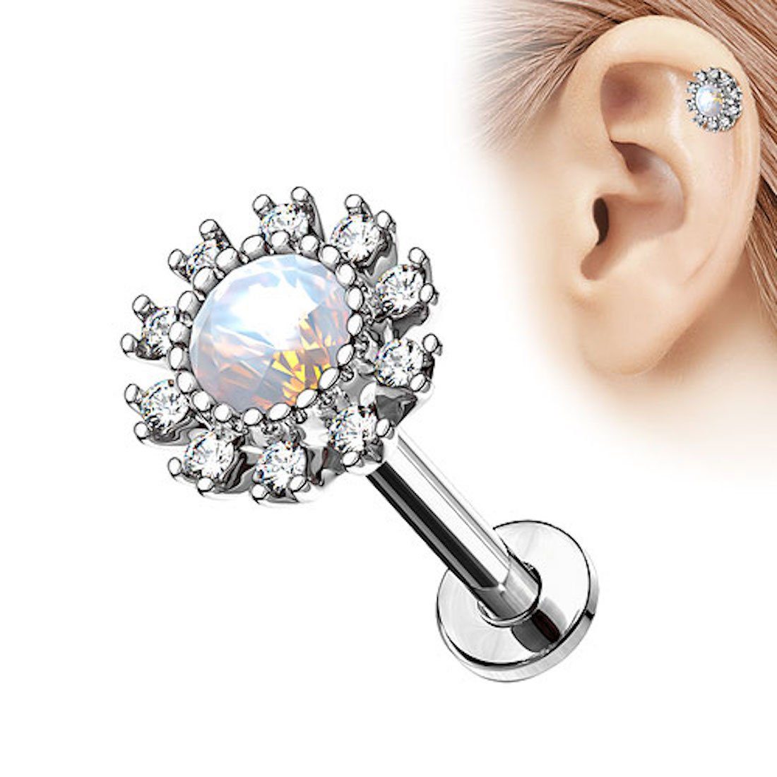 Piercing-Set Piercing Stab mit Blume für Lippe und Ohr