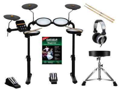 XDrum E-Drum DD-250 E-Drum Kit mit 4 Mesh Heads Pads - 3 Becken - Fußcontroller, 12-St., inkl. Drum Hocker, Kopfhörer, Schule und Sticks