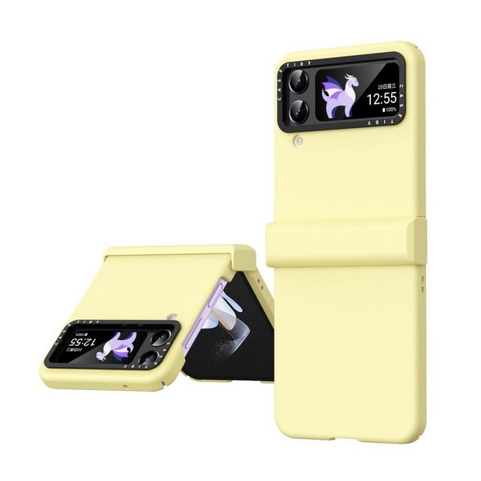 Wigento Handyhülle Für Samsung Galaxy Z Flip4 Skin Feel Macaron Dreiteiliges Set Handyhülle Gelb Schutz Cover Handy Tasche