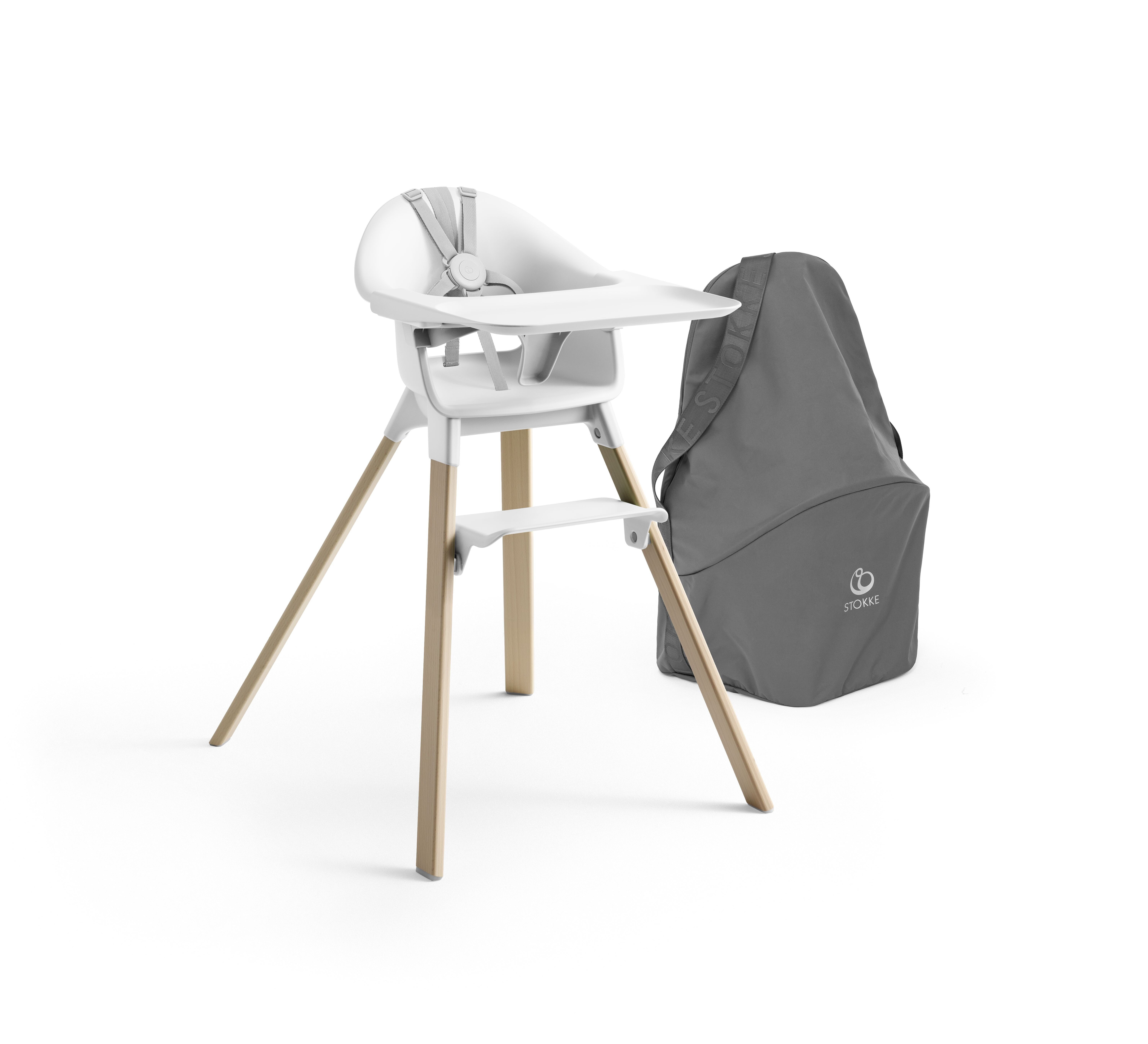 Stokke Hochstuhl Clikk™ Bundle bestehend aus Clikk Hochstuhl mit Travel Bag, Für kinderleichte Mahlzeiten ab 6 Monate White