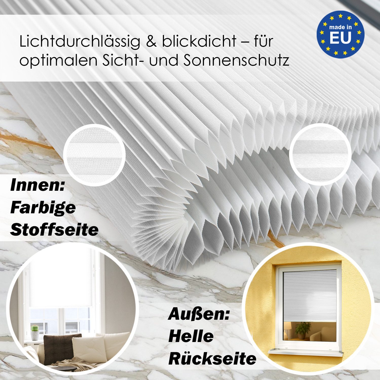 DomDeco Wabenplissee Premium Plissee ohne Bohren, lichtdurchlässig, Sichtschutz, verspannt, blickdicht, Klemmfix, UV-Schutz, modernes Fensterplissee