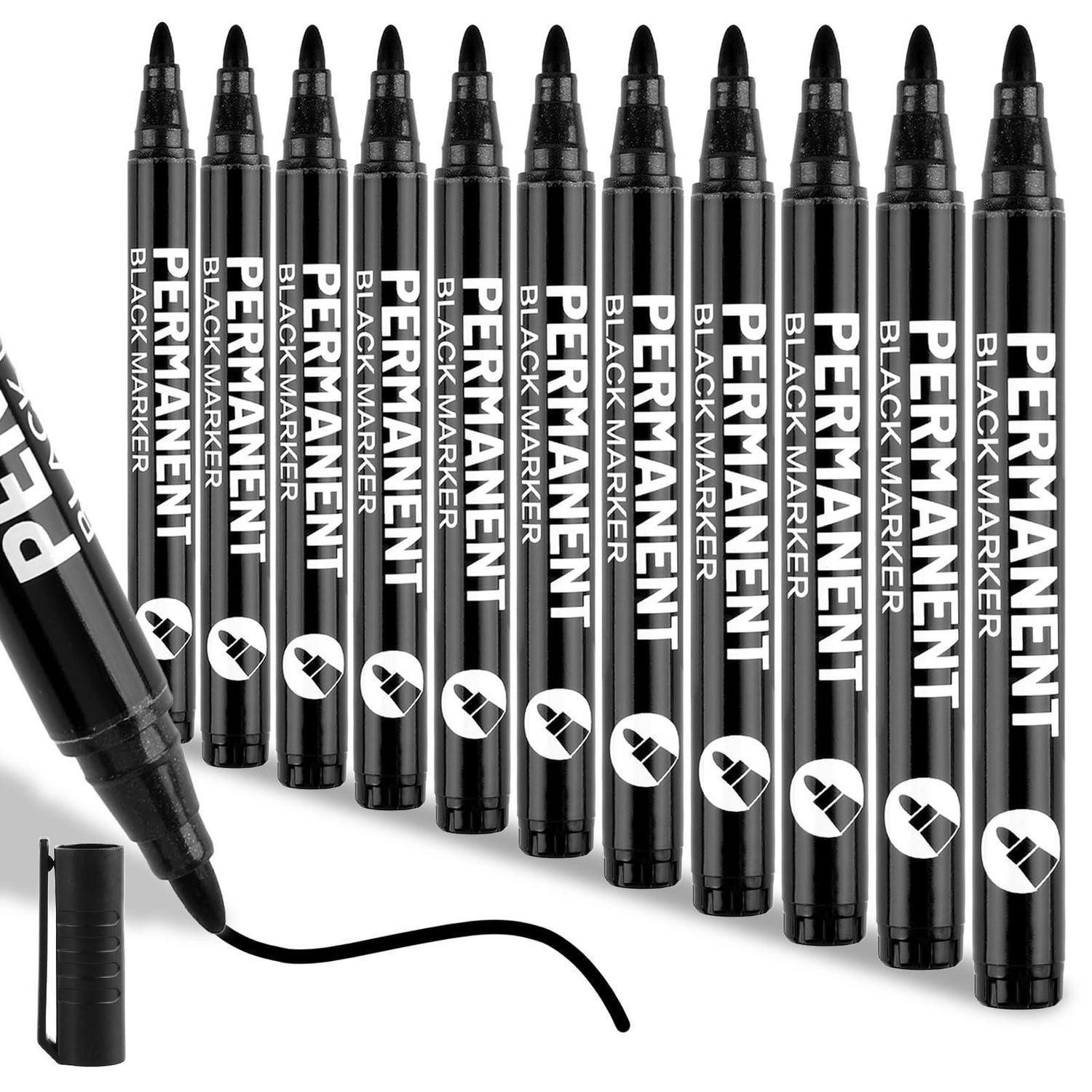 LuxusKollektion Permanentmarker Permanent Marker Schwarz 12er Set Wasserfest 1-2mm