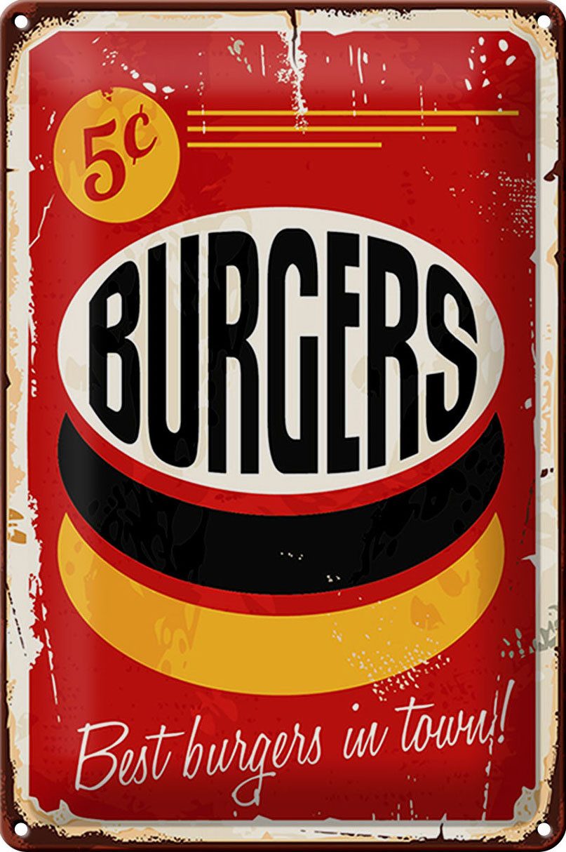 Hebold Metallschild Schild Blech -Made in Germany- burgers 20x30cm best in town Fast food