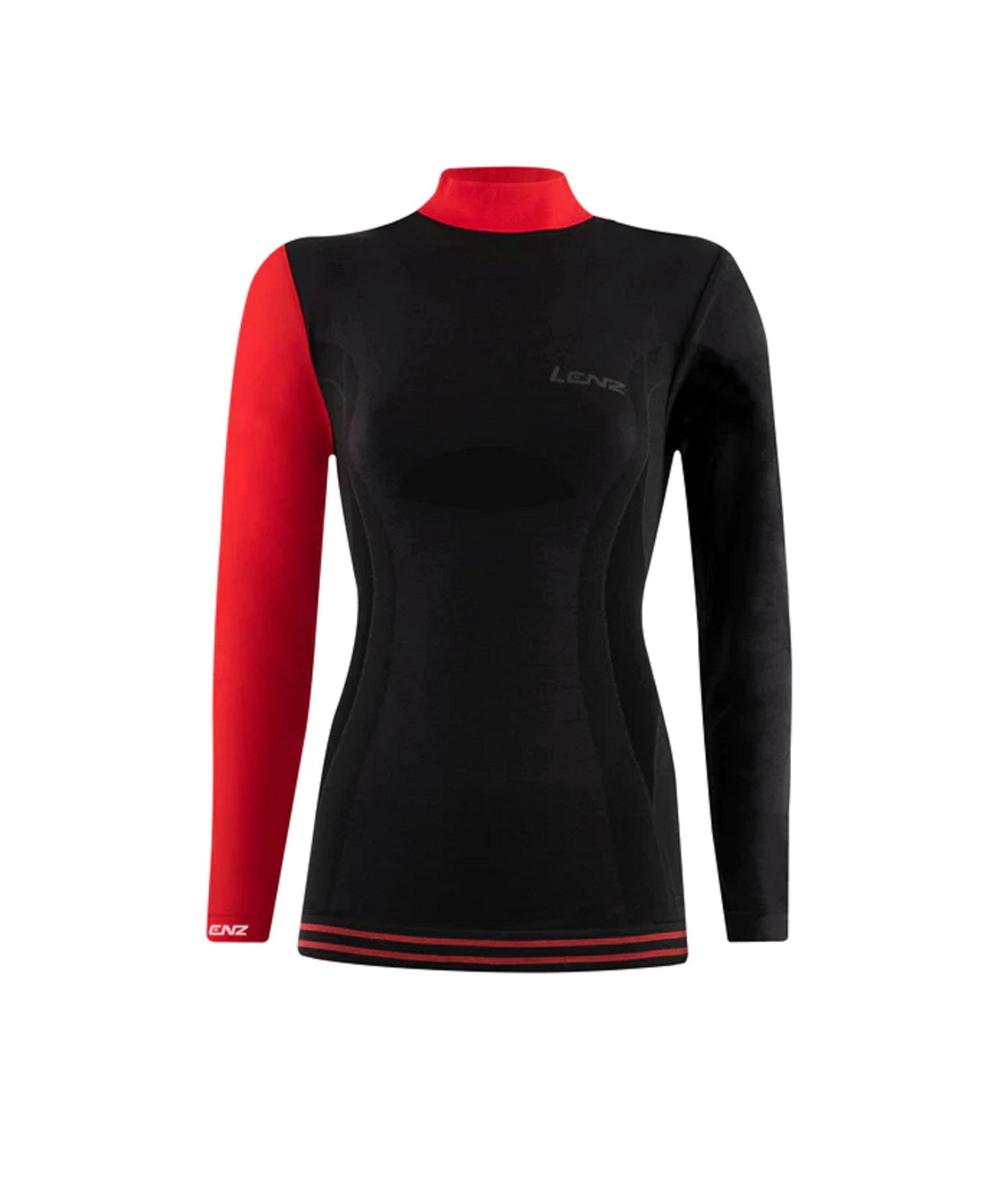 Lenz Langarmshirt Funktionsunterwäsche Merino 6.0 Stehkragen schwarz/rot Da günstig online kaufen