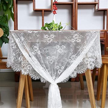 HAMÖWO Tischdecke Spitzen-Tischdecke Weiß Hochzeitstischdecken 150 x 300 cm