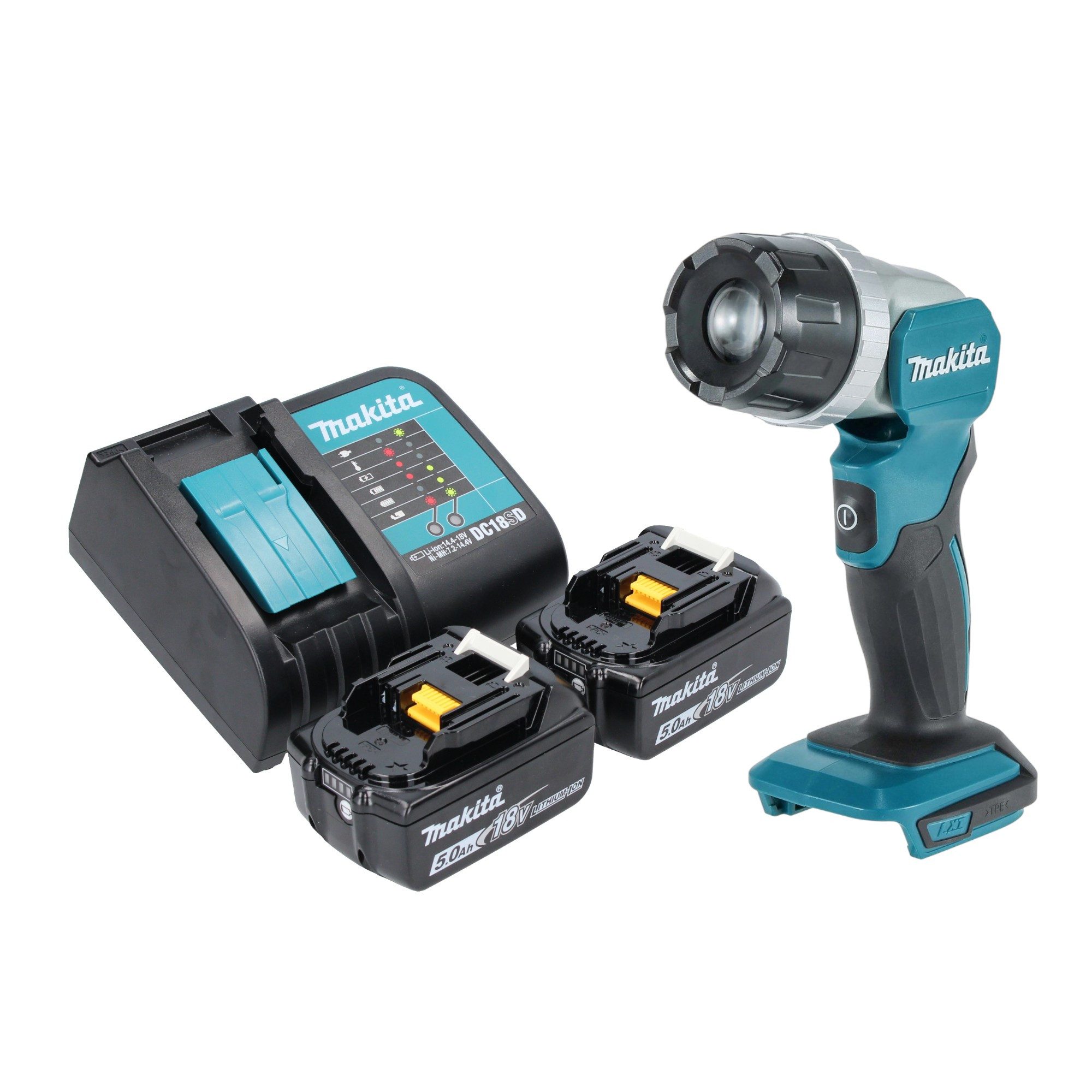 Makita Baustrahler DML 808 ST Akku Handstrahler 14,4 / 18 V 190 lm LED + 2x Akku 5,0 Ah