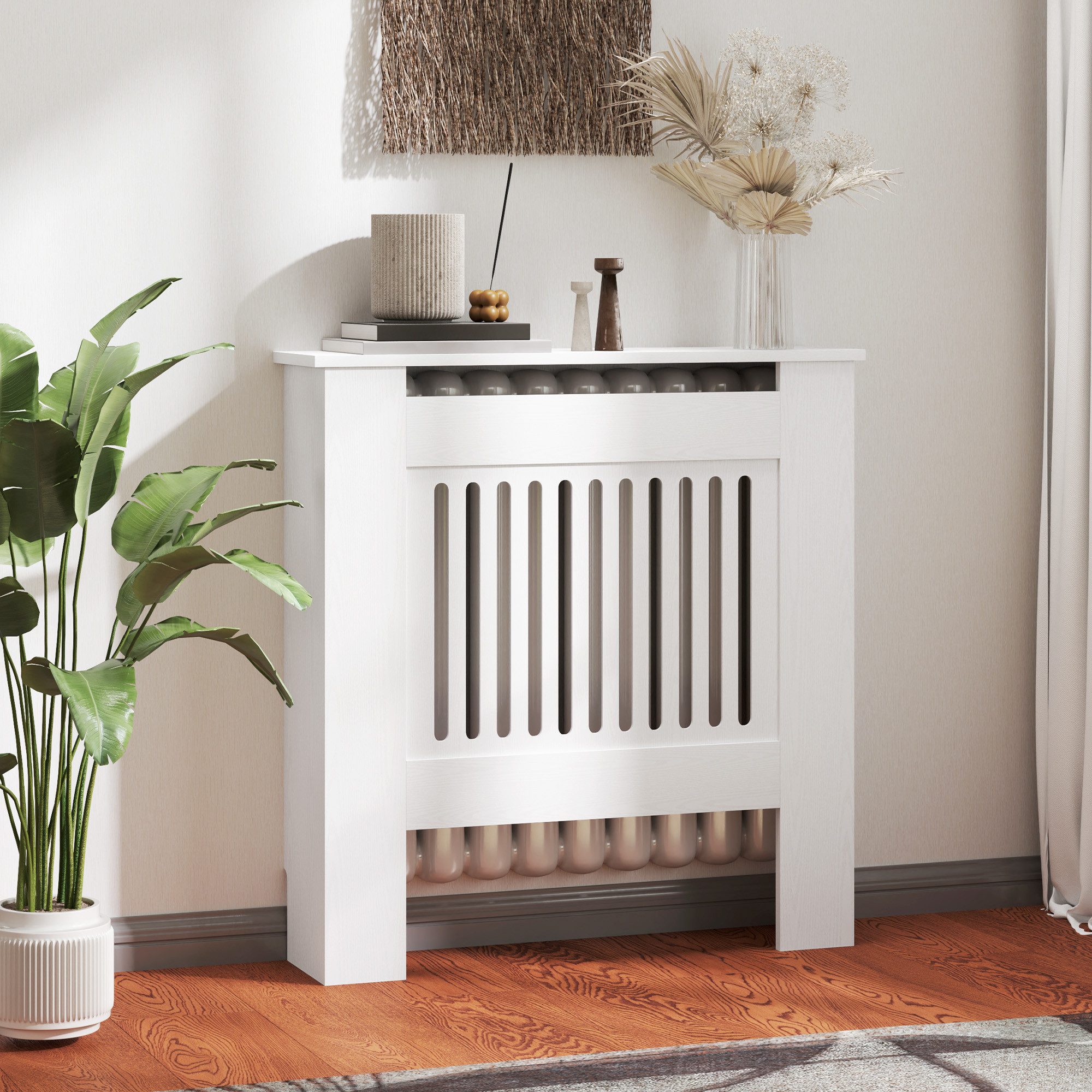 HOMCOM Heizungsverkleidung Heizkörperverkleidung ausziehbar Heizkörperabdeckung mit Ablage, Zubehör für Heizzubehör, für Wohnzimmer, Schlafzimmer, 78 x 19 x 81cm
