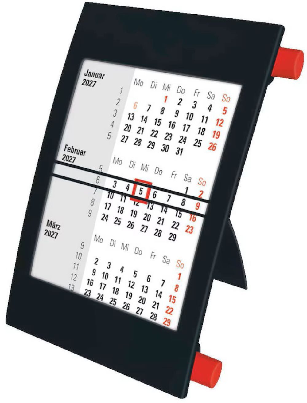 Saphir-Tec Terminkalender Tischkalender / Drehkalender 2027/2028 schwarz/rot (1-tlg)