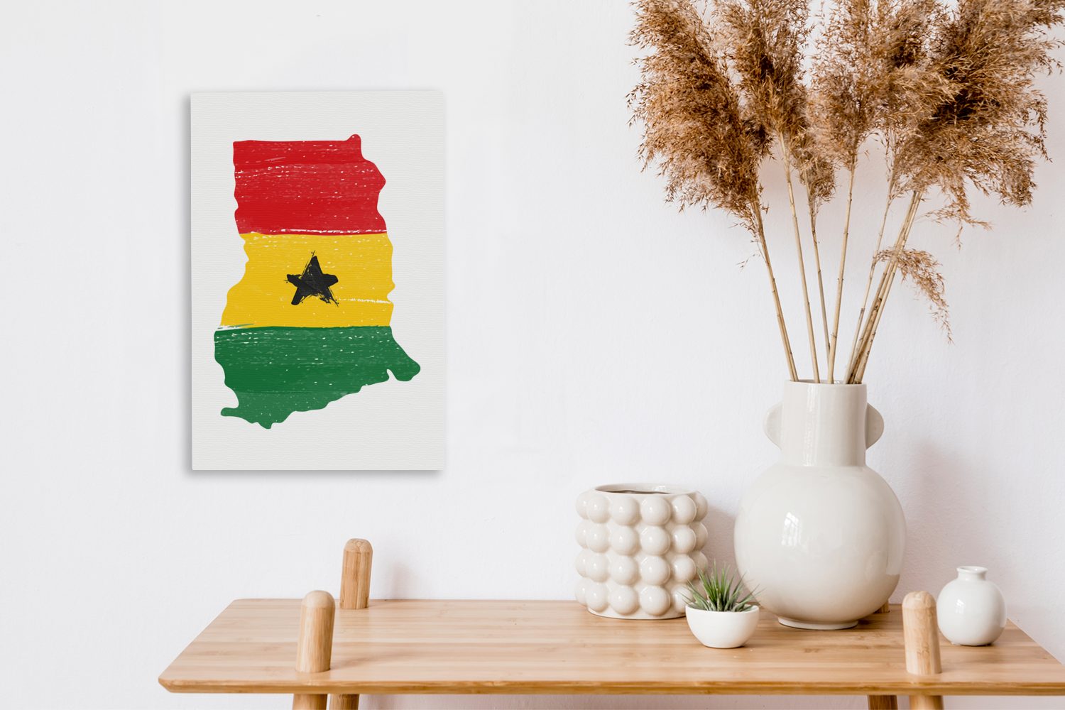 OneMillionCanvasses® Leinwandbild Ghana - fertig Leinwandbild - Zackenaufhänger, (1 bespannt Gemälde, cm St), Flagge 20x30 inkl. Karte