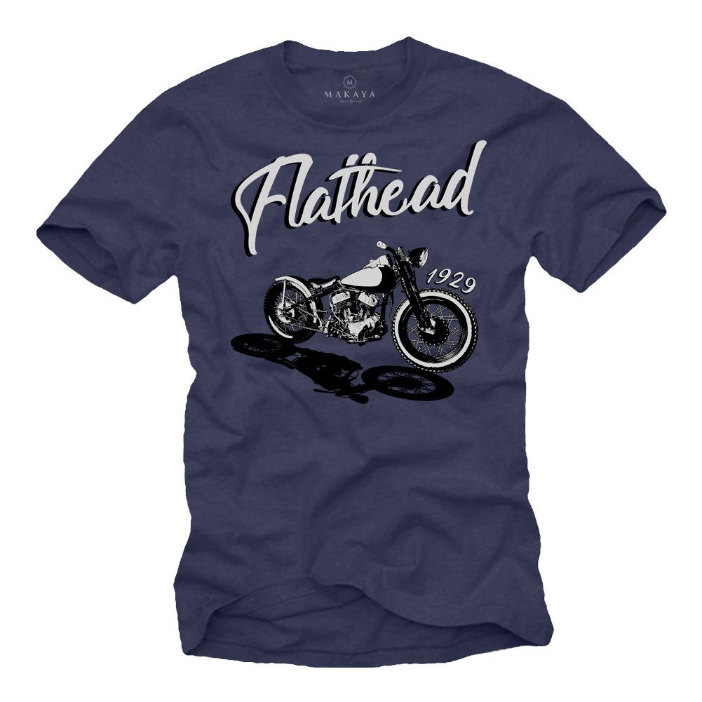 MAKAYA T-Shirt Herren Motorrad Motiv Audruck Flathead Männer Geschenke Motorradfahrer mit Druck, aus Baumwolle