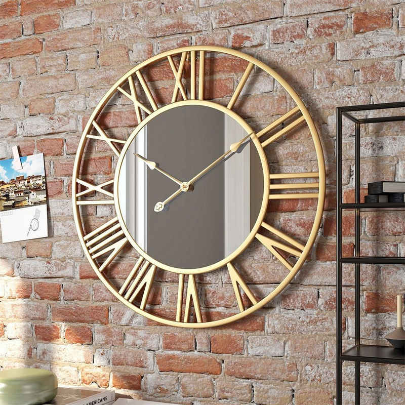 ELEKIN Wanduhr 40cm Metall-Spiegel-Wanduhr, Retro Creative Silent Wall Clock