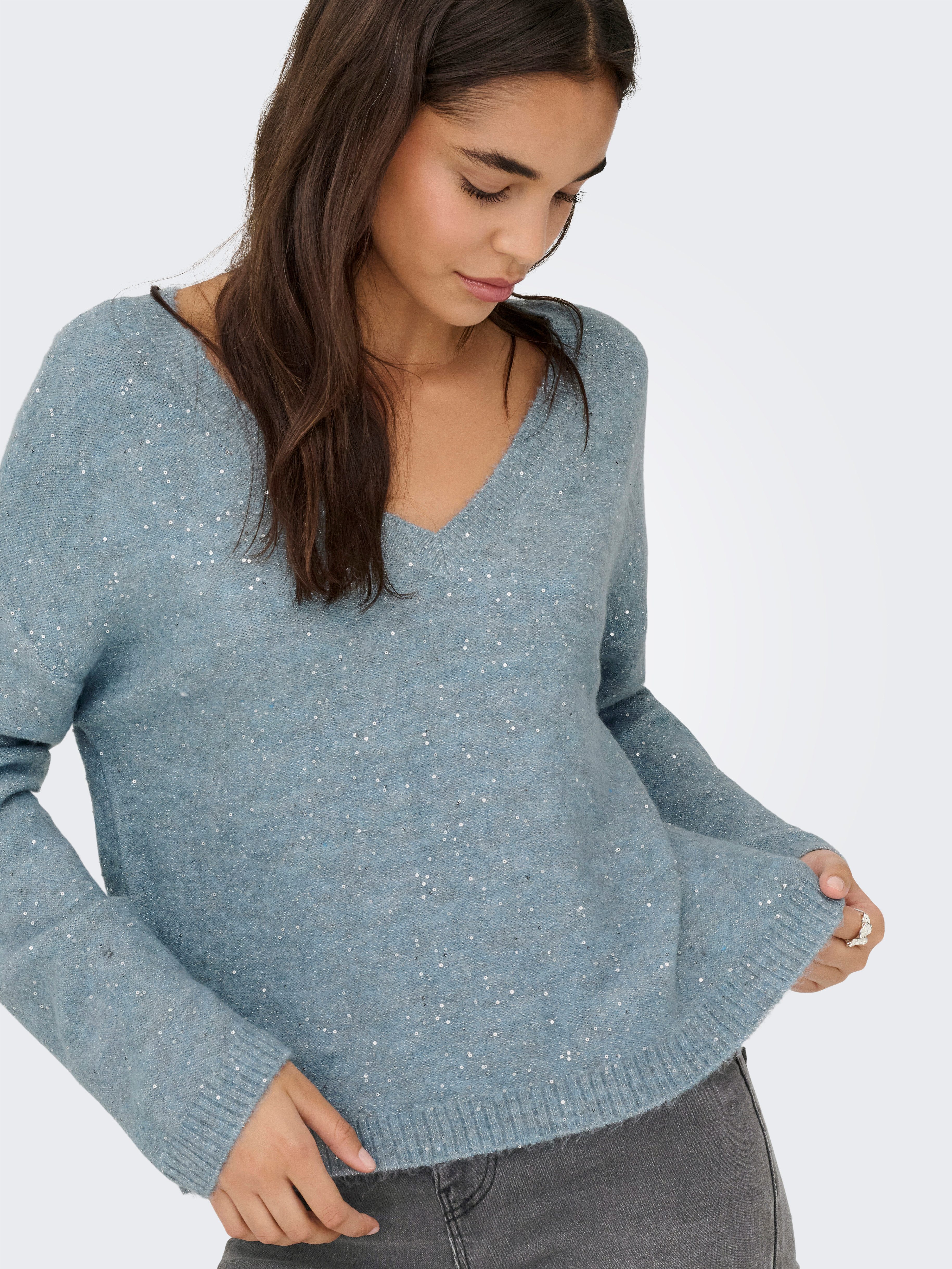 ONLY Strickpullover ONLARIZONA LS SEQUINS V-NECK PUL KNT günstig online kaufen