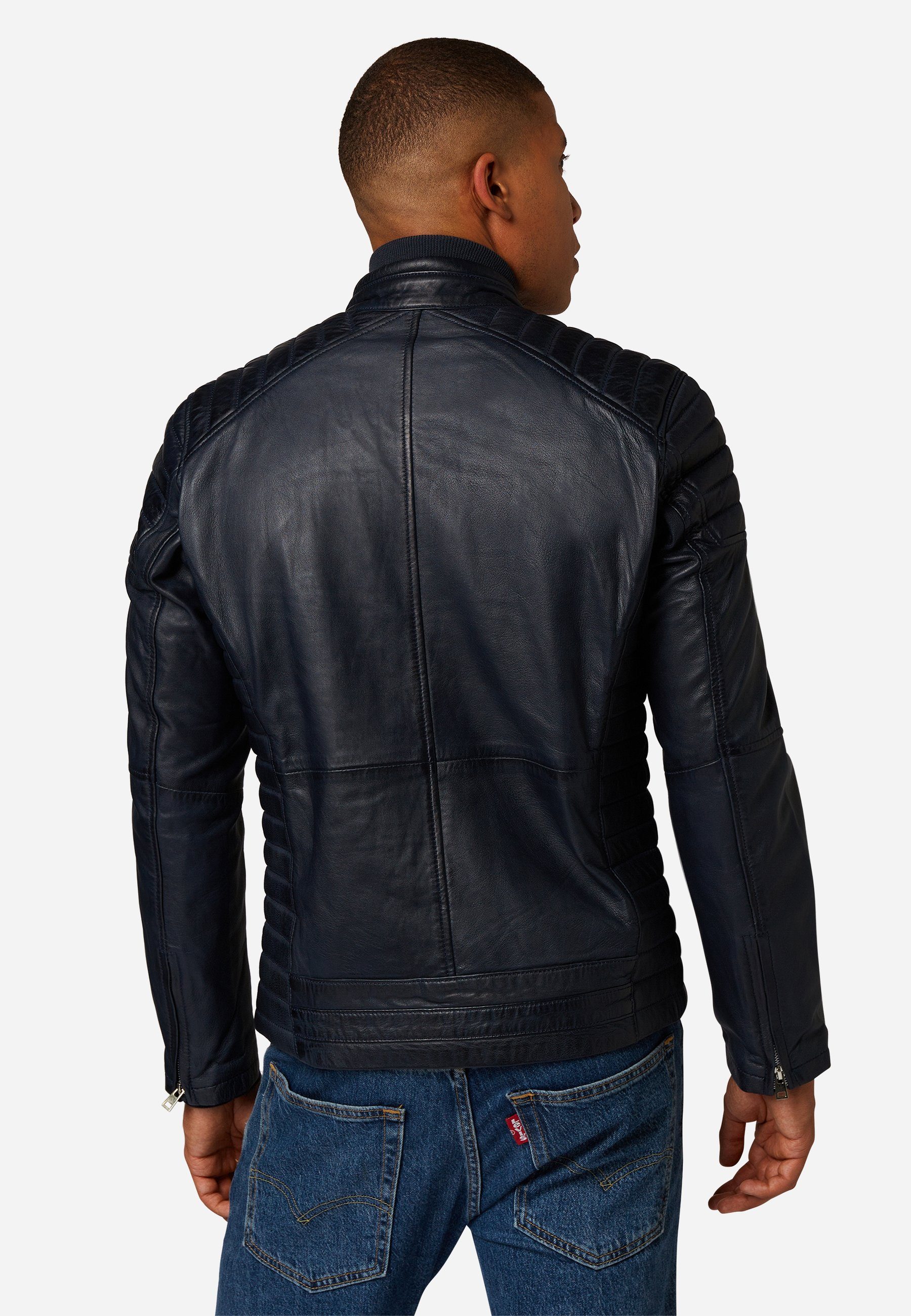 RICANO Lederjacke Cooper Lederjacke im Biker-Stil mit Stehkragen
