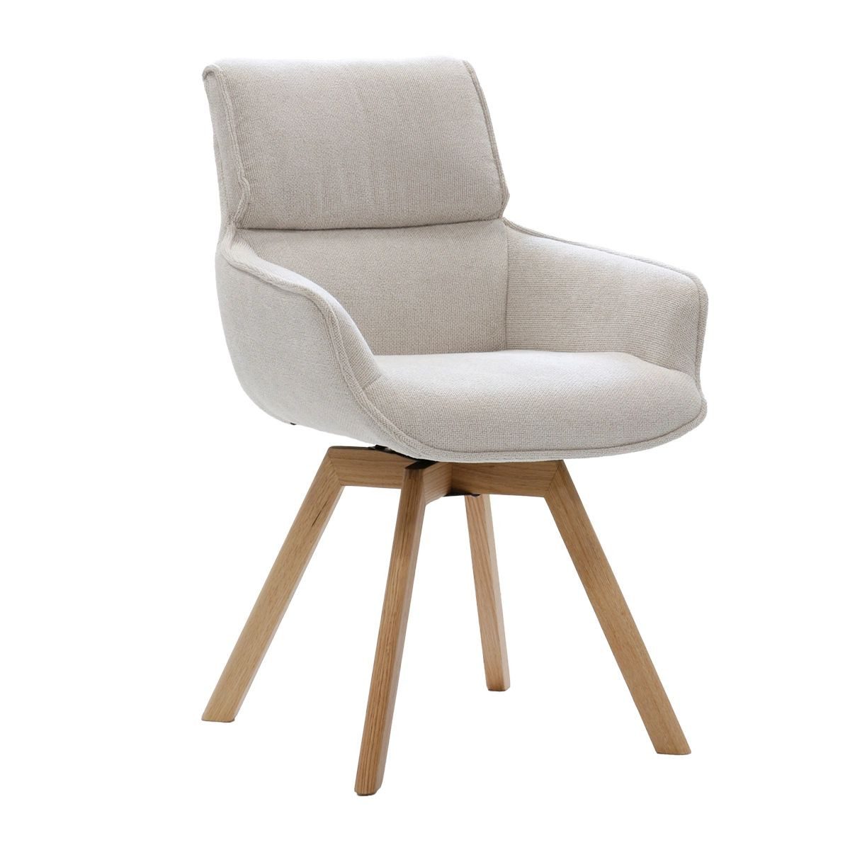 LEVEN Lifestyle Esszimmerstuhl 2´er Set SKANDI Esszimmer Stuhl mit Armlehnen Beige, Beine aus Eichenholz