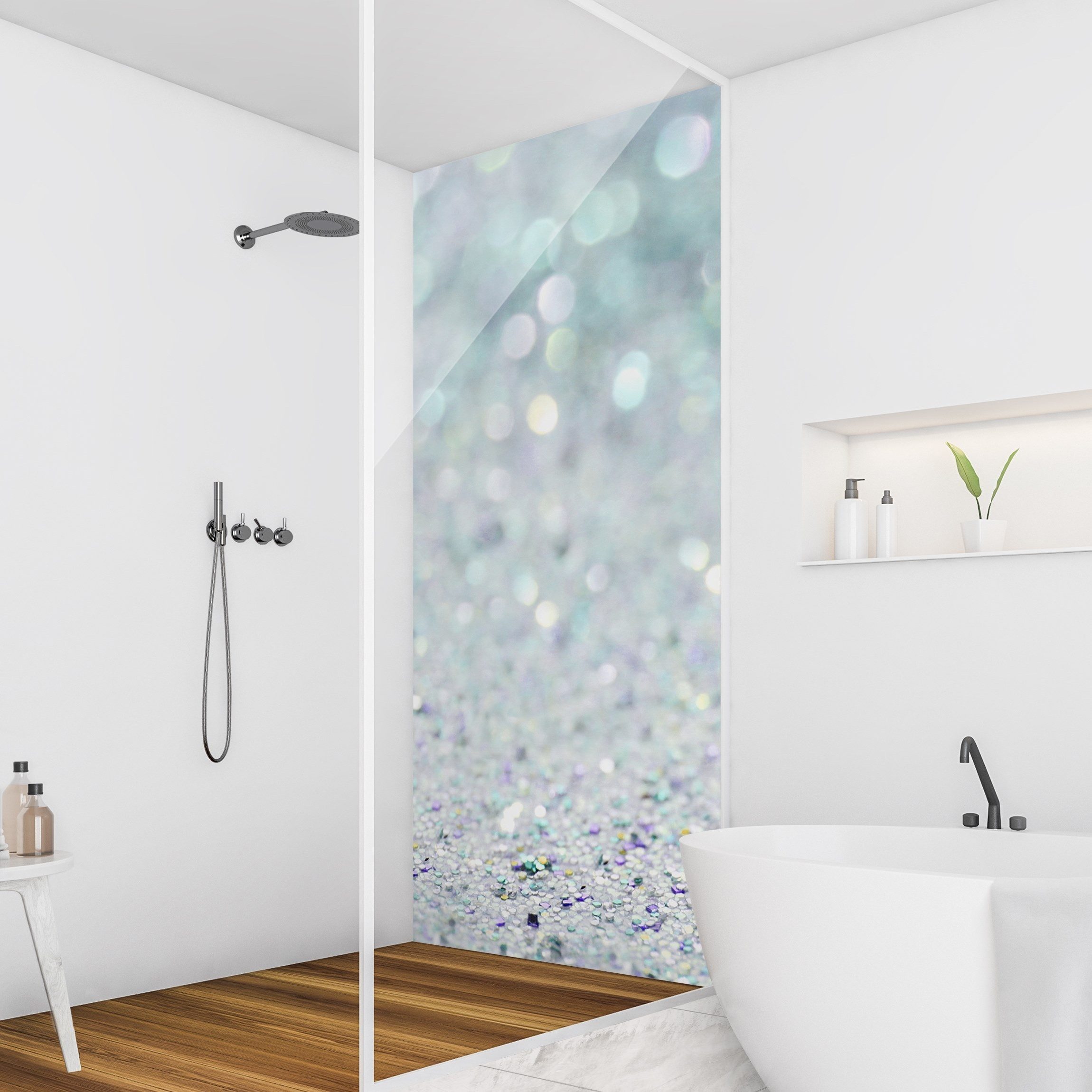 Bilderdepot24 Duschrückwand Steinoptik türkis Duschrückwand ohne Bohren Dusche Muster, (1-tlg., 0,61 mm starke Folie selbstklebend Wandpaneele Dusche versch. Größen), fugenlose & wasserfeste Motiv Rückwand Wandverkleidung für Duschkabine