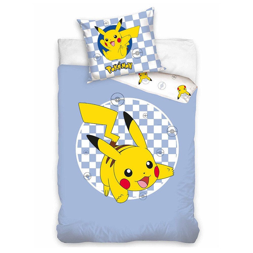 POKÉMON Kinderbettwäsche Pokémon Checkered Bettwäsche 140×200cm, 70×90cm 100% Baumwolle, 100% Baumwolle