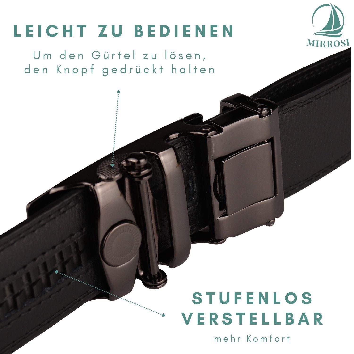 10 Geschenk Verarbeitung 38mm, für Breit Männer Automatik Anzug Ledergürtel Perfektes MIRROSI Hochwertige Kürzbar Business aus Modelle Leder Herren
