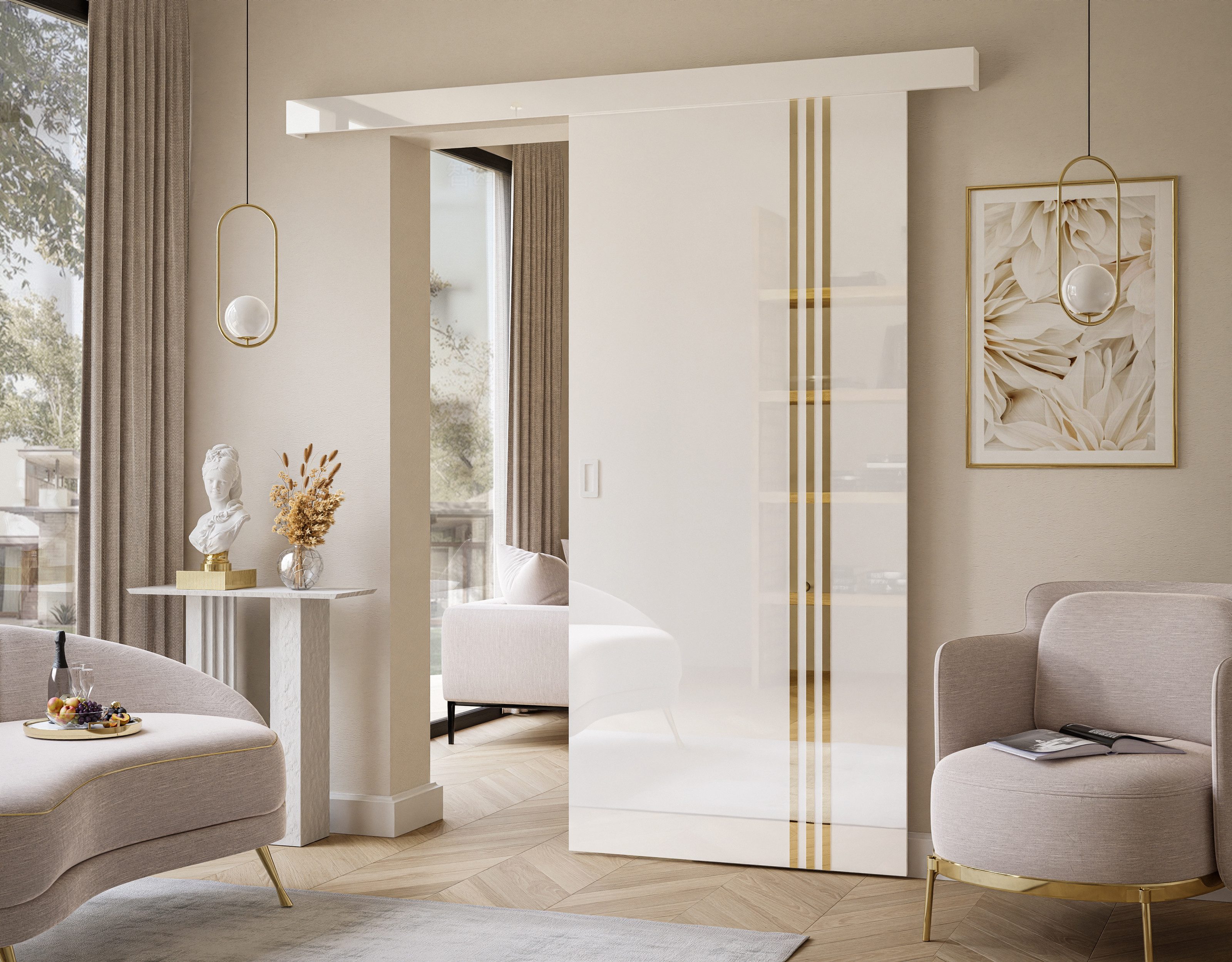 Lookway Schiebetür YORK GLOSSY III mit goldenen Streifen, Breite: 96 cm