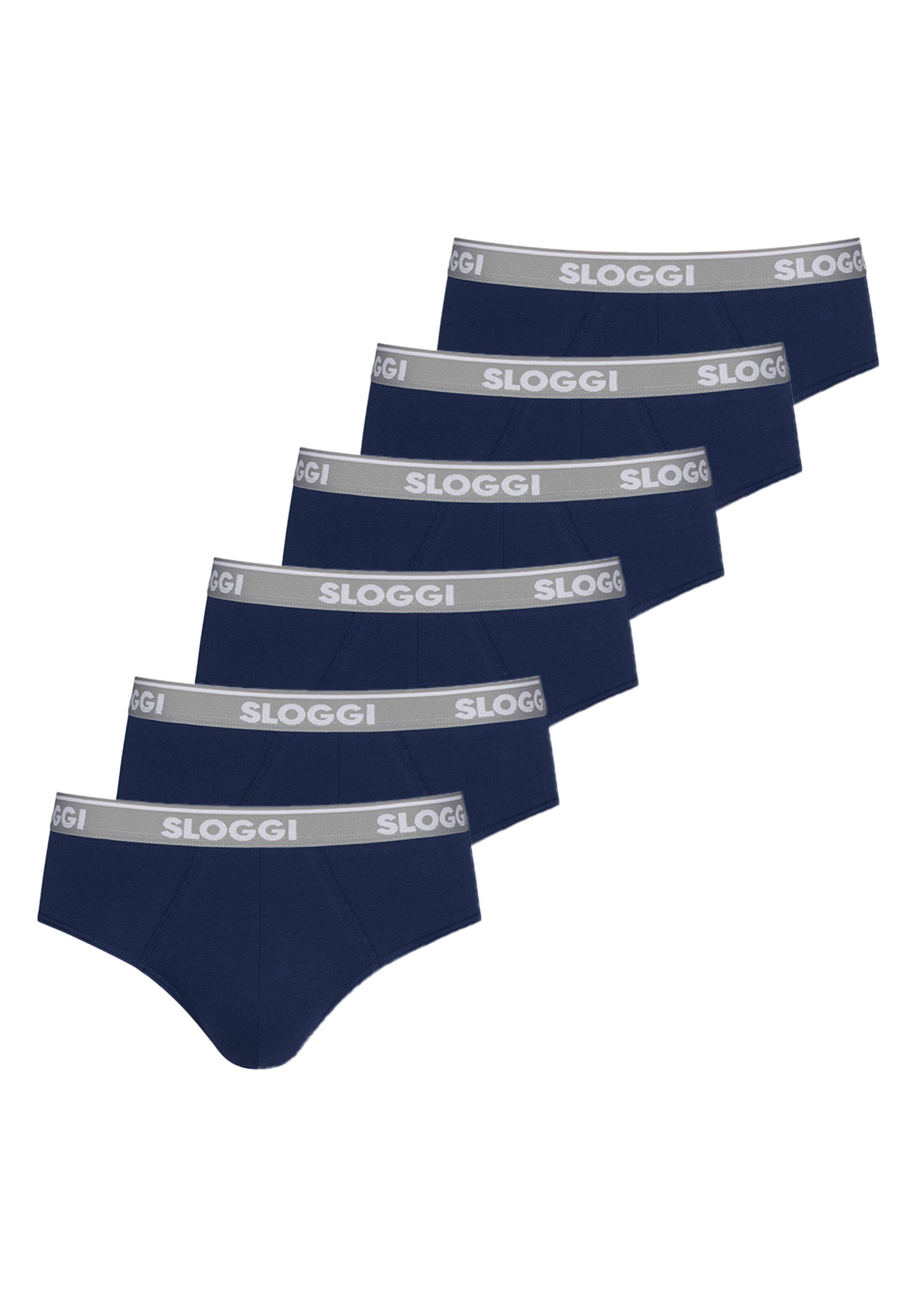 Sloggi Slip 6er Pack (Spar-Set, Midi - Perfekte Passform - - Unterhose Slip Blue Baumwolle ABC Ohne 6-St) / Go Black Eingriff